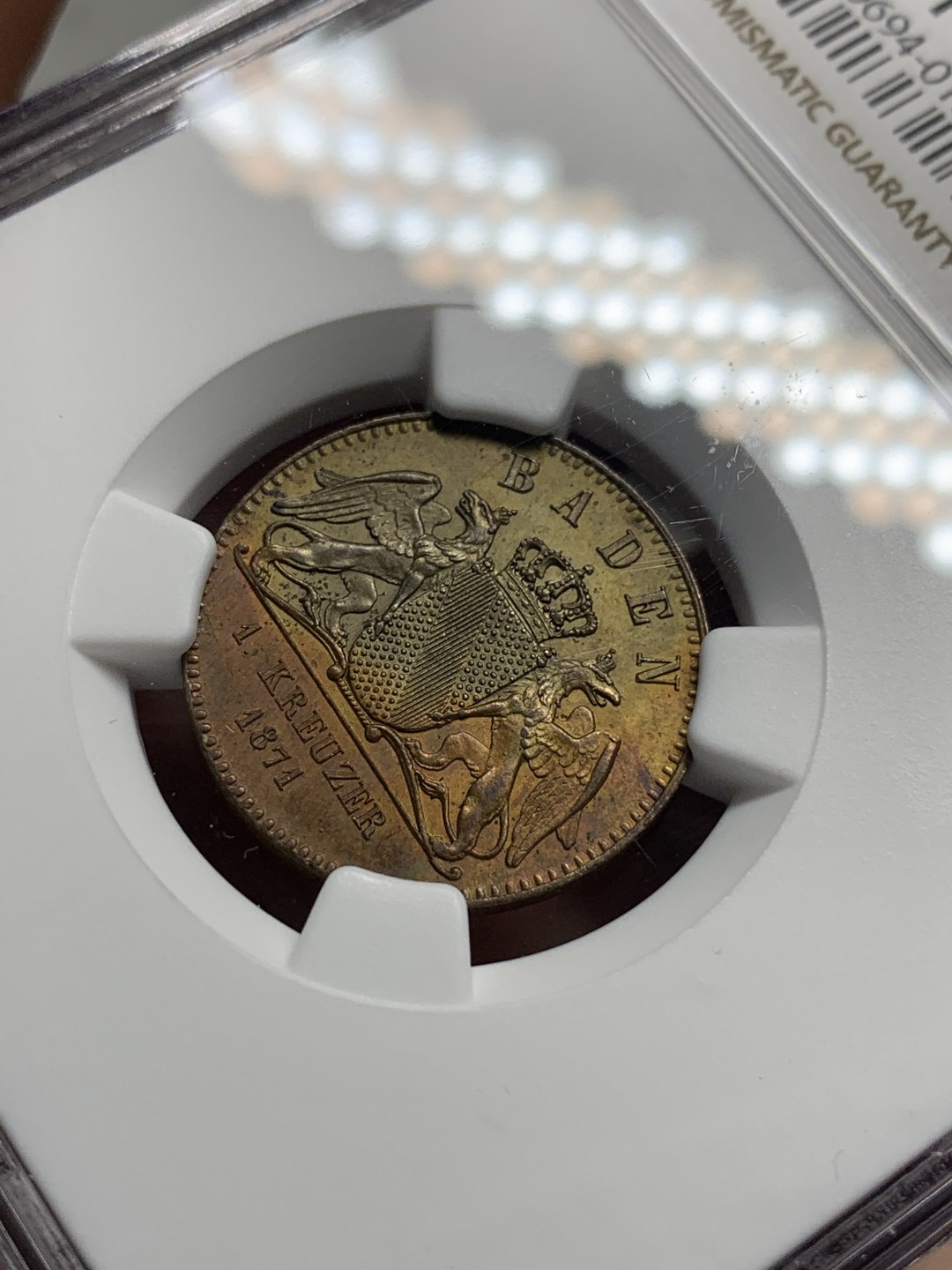 《竞宝斋》第76场-本周日，周一2场连拍（全场不限金额包邮） NGC-MS61BN  德国巴登1871年普法胜利双狮1K ，品很好明显低评很多