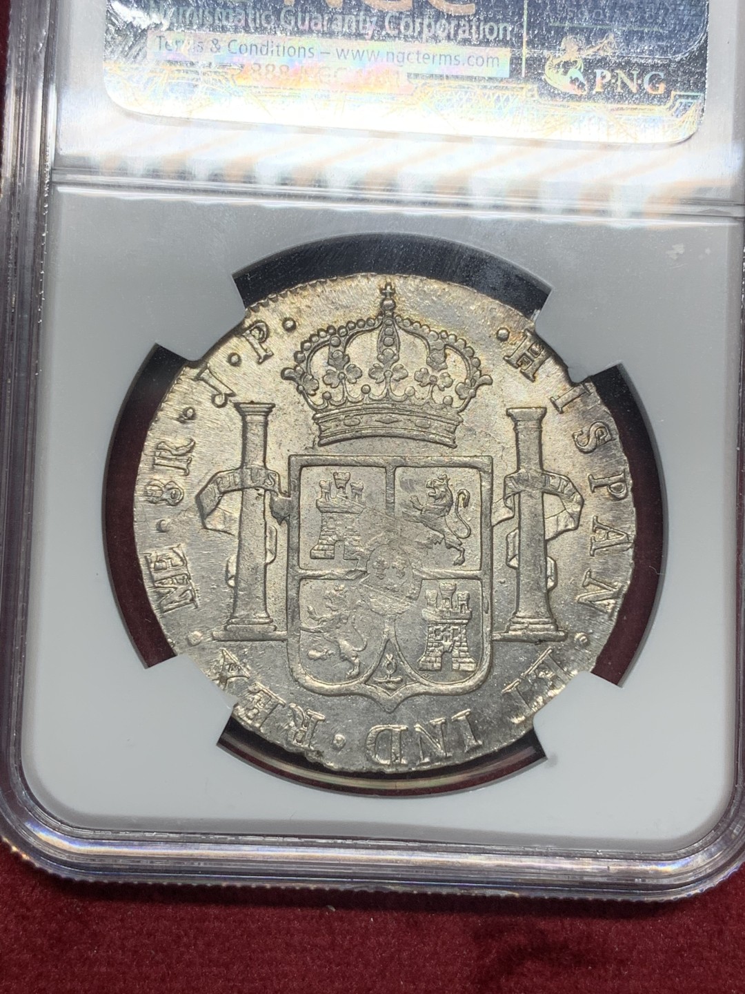 《竞宝斋》第76场-本周日，周一2场连拍（全场不限金额包邮） 亚军分 NGC MS63 秘鲁 1815年 费七 8R 双柱大银币 状态好 双面深打 名家旧藏 值得收集