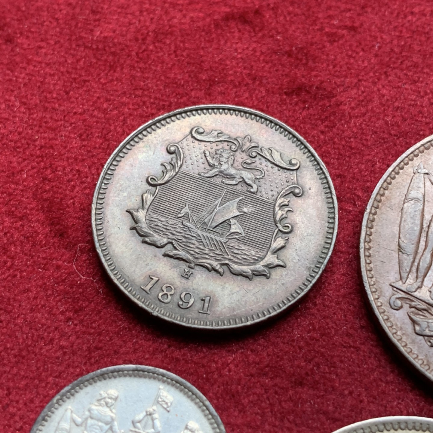 《竞宝斋》第76场-本周日，周一2场连拍（全场不限金额包邮） 北婆罗洲4枚  1891年1/2分，1889年1分，1941年5分，1941年25分（银）