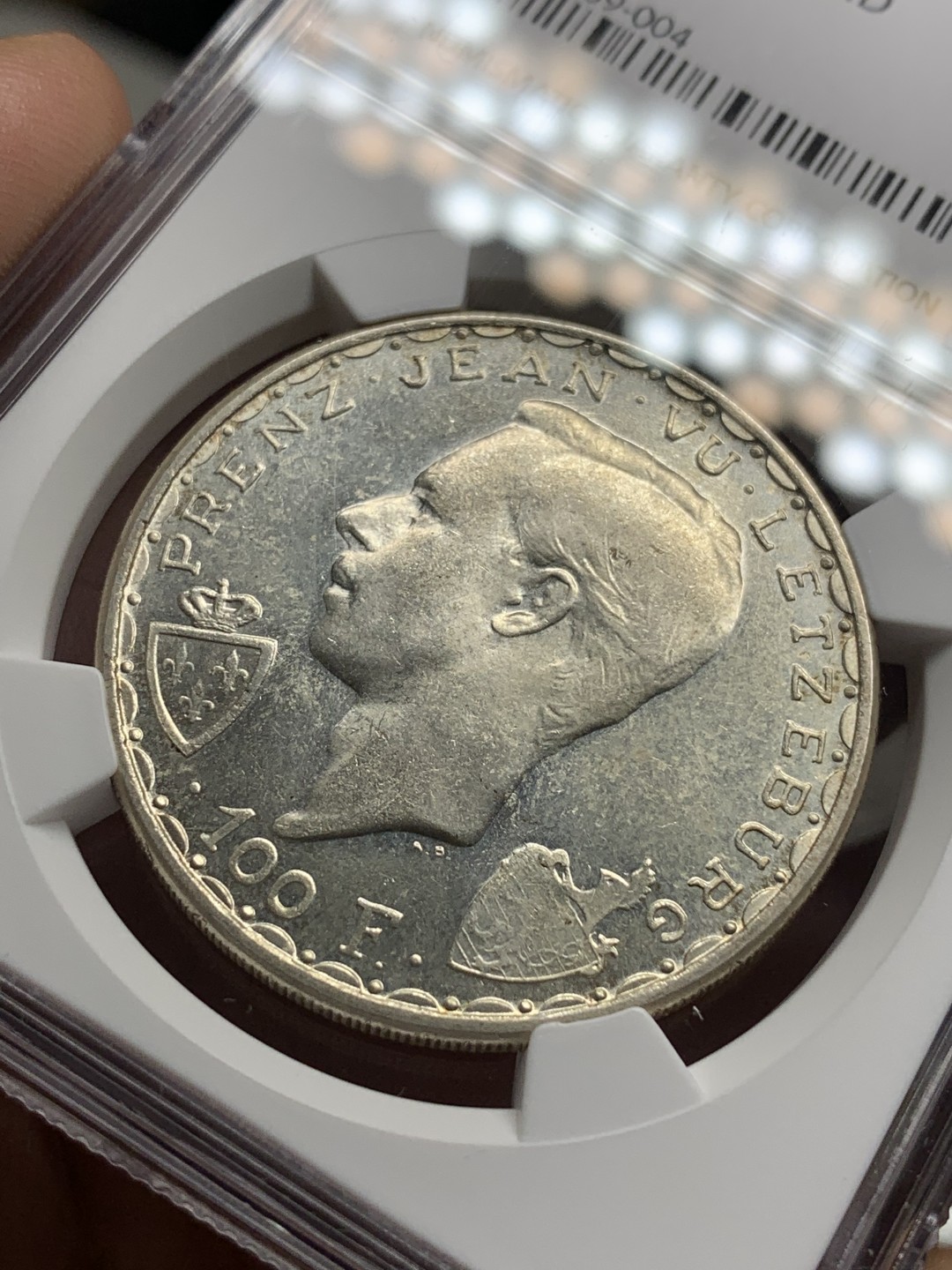 《竞宝斋》第76场-本周日，周一2场连拍（全场不限金额包邮） NGC-MS63 卢森堡 1946年 马剑100法郎 大银币少见品种