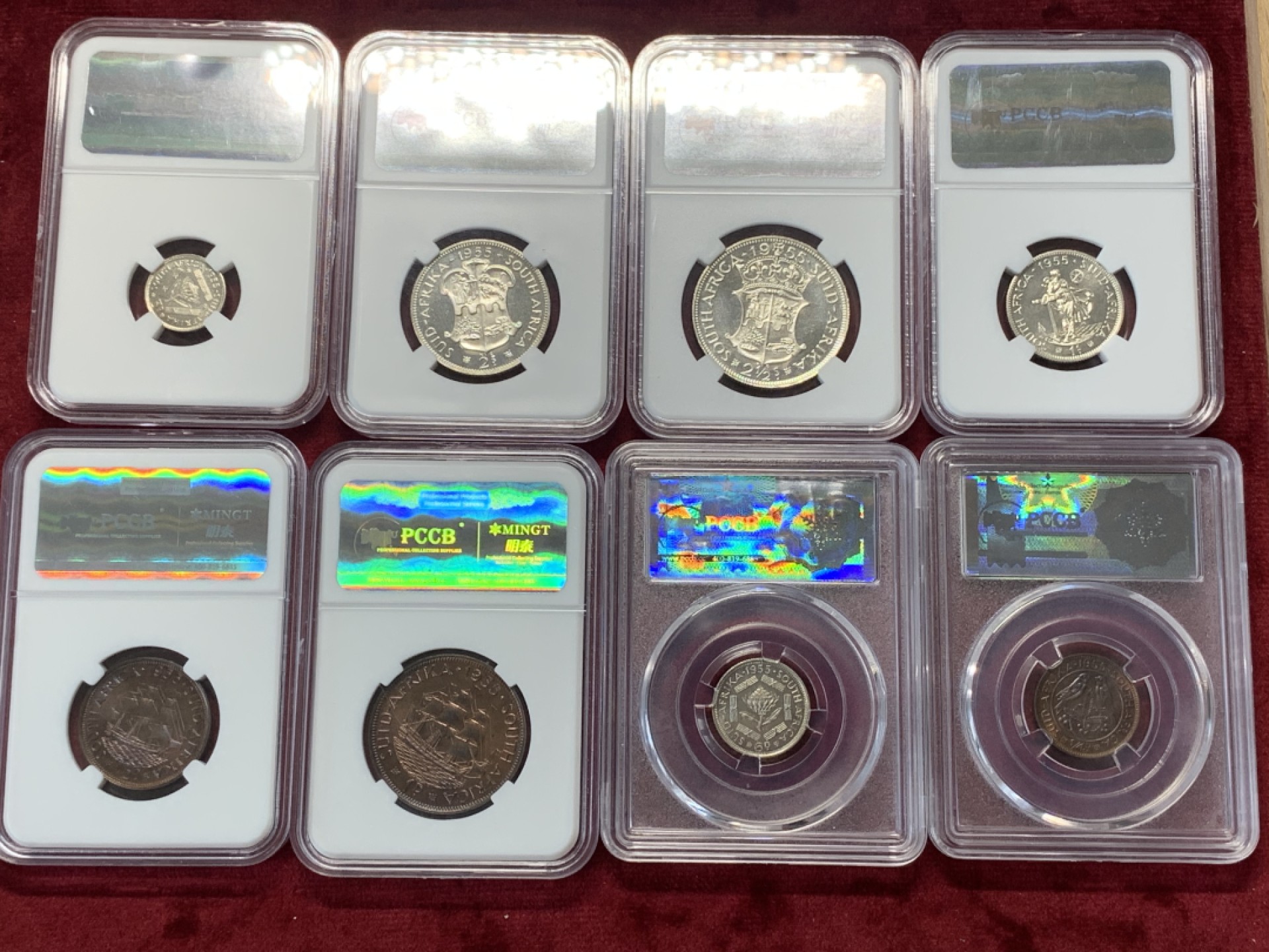 《竞宝斋》第76场-本周日，周一2场连拍（全场不限金额包邮） 南非伊丽莎白女王版（1955年）8枚，三铜五银