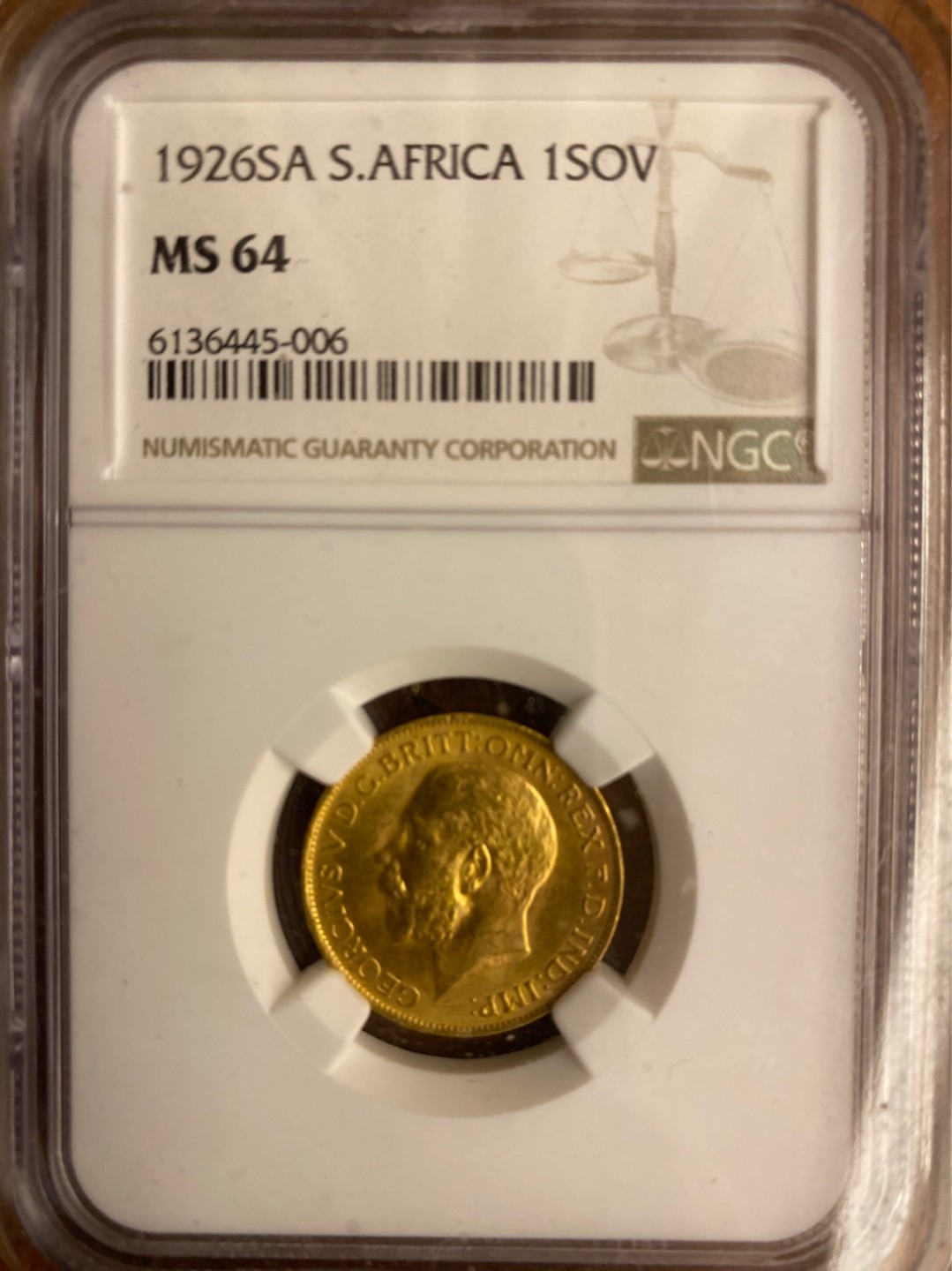 收藏联盟Quantum Auction 第178期拍卖 今晚七点开拍 1926年英国乔治屠龙1索维林金币 南非厂 NGC MS64