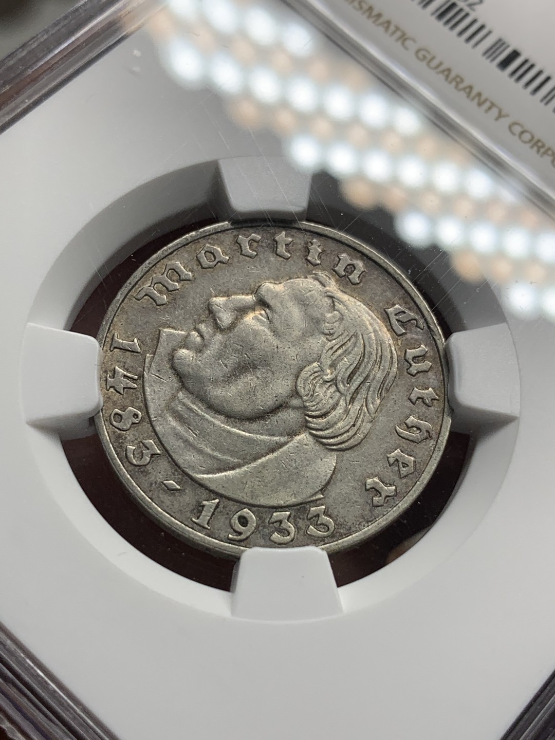 《竞宝斋》第76场-本周日，周一2场连拍（全场不限金额包邮） NGC-AU50 德国第三帝国马丁路德 1933年A厂 2马克 银币 发行量较少 细节清晰