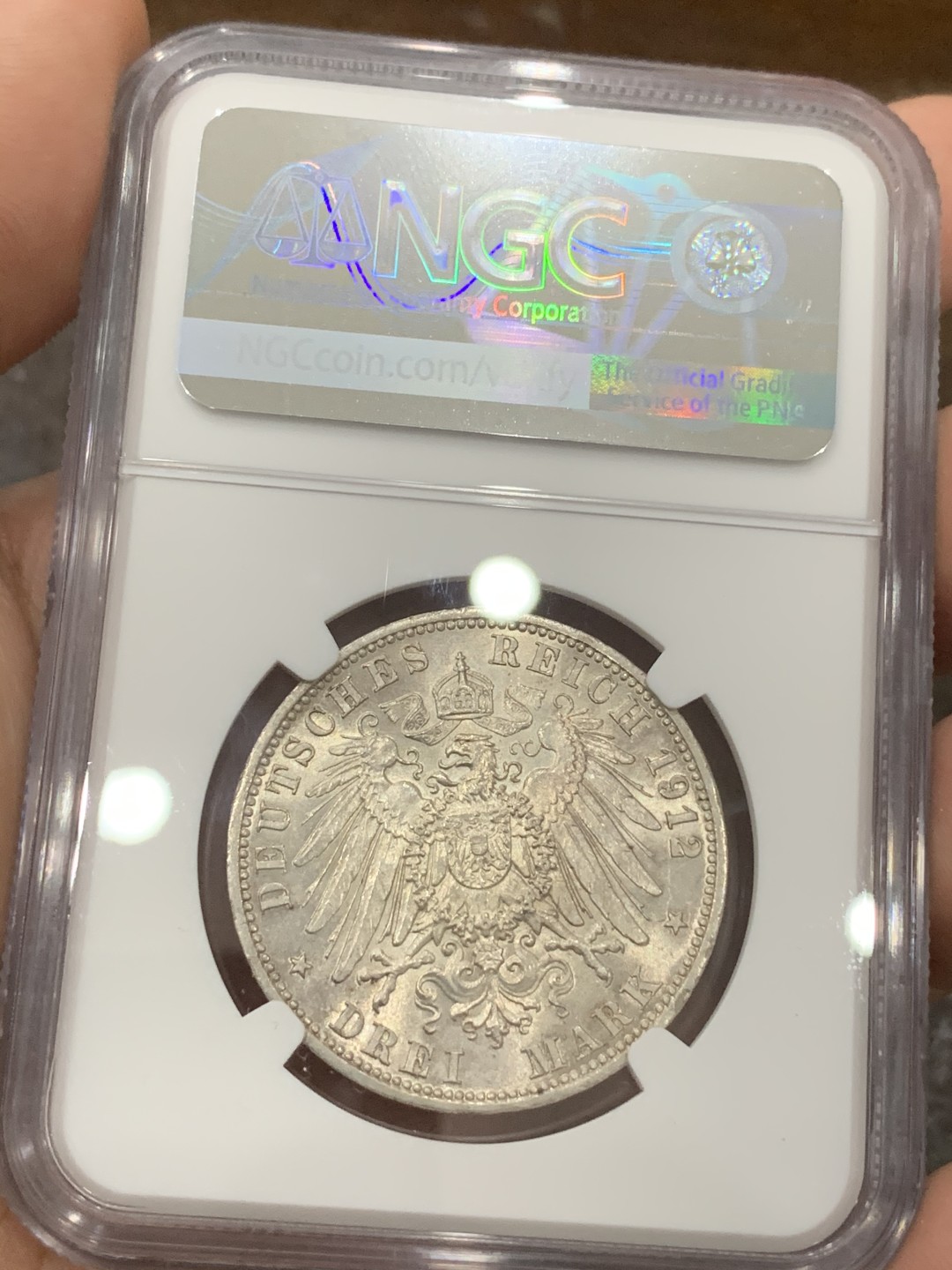 《竞宝斋》第76场-本周日，周一2场连拍（全场不限金额包邮） NGC-MS64 德国1912年 普鲁士威廉二世 3马克银币 原光好品 这样的东西现在也越来越贵