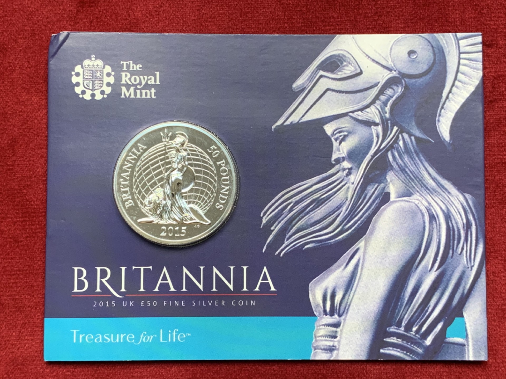 《竞宝斋》第76场-本周日，周一2场连拍（全场不限金额包邮） 英国 2015年不列颠尼亚女神50英镑纪念银币 带原包装