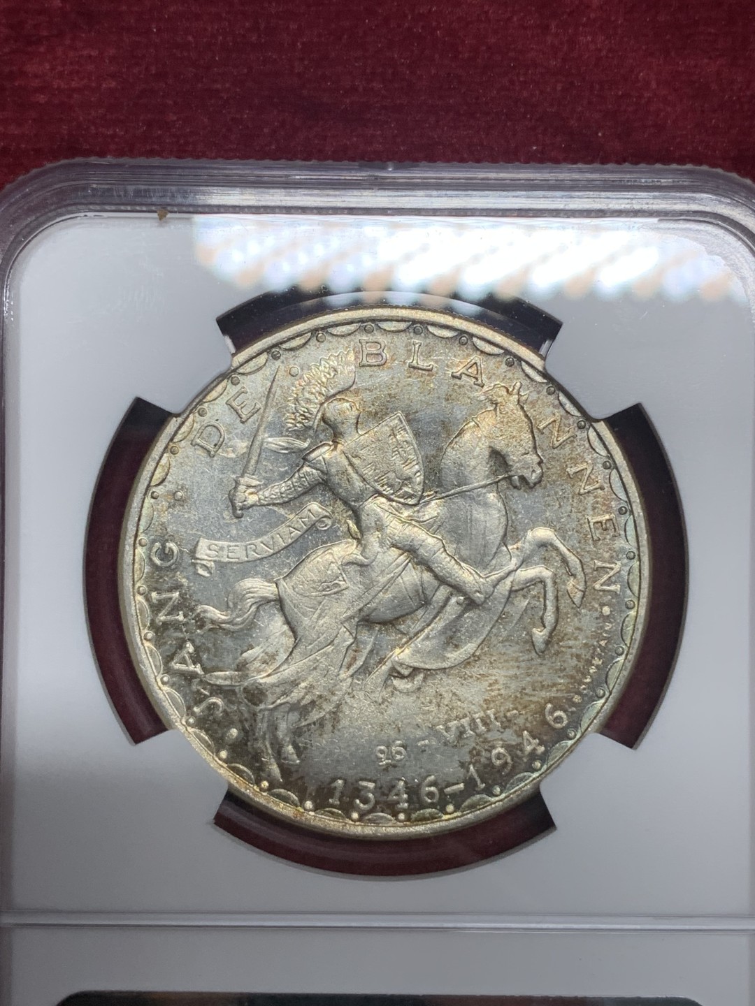 《竞宝斋》第76场-本周日，周一2场连拍（全场不限金额包邮） NGC-MS63 卢森堡 1946年 马剑100法郎 大银币少见品种