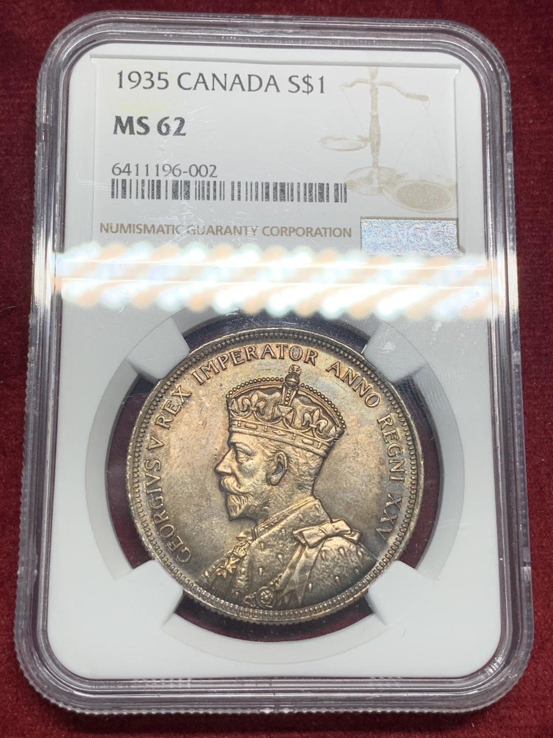 《竞宝斋》第76场-本周日，周一2场连拍（全场不限金额包邮） NGC-MS62 加拿大 1935年1元 乔治五世大银币 醇黑包浆 原汁原味