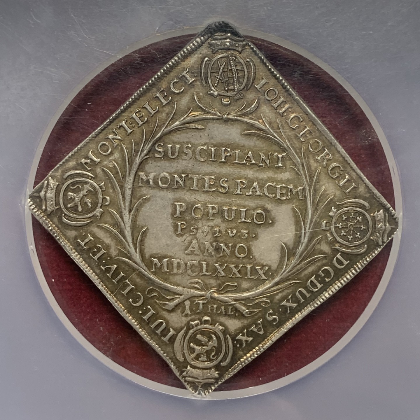 《竞宝斋》第76场-本周日，周一2场连拍（全场不限金额包邮） NGC MS62 1679年萨克森奈梅亨和平方型泰勒 纪念法荷战争结束奈梅亨条约缔结的泰勒，稀少品种，唯一冠军分