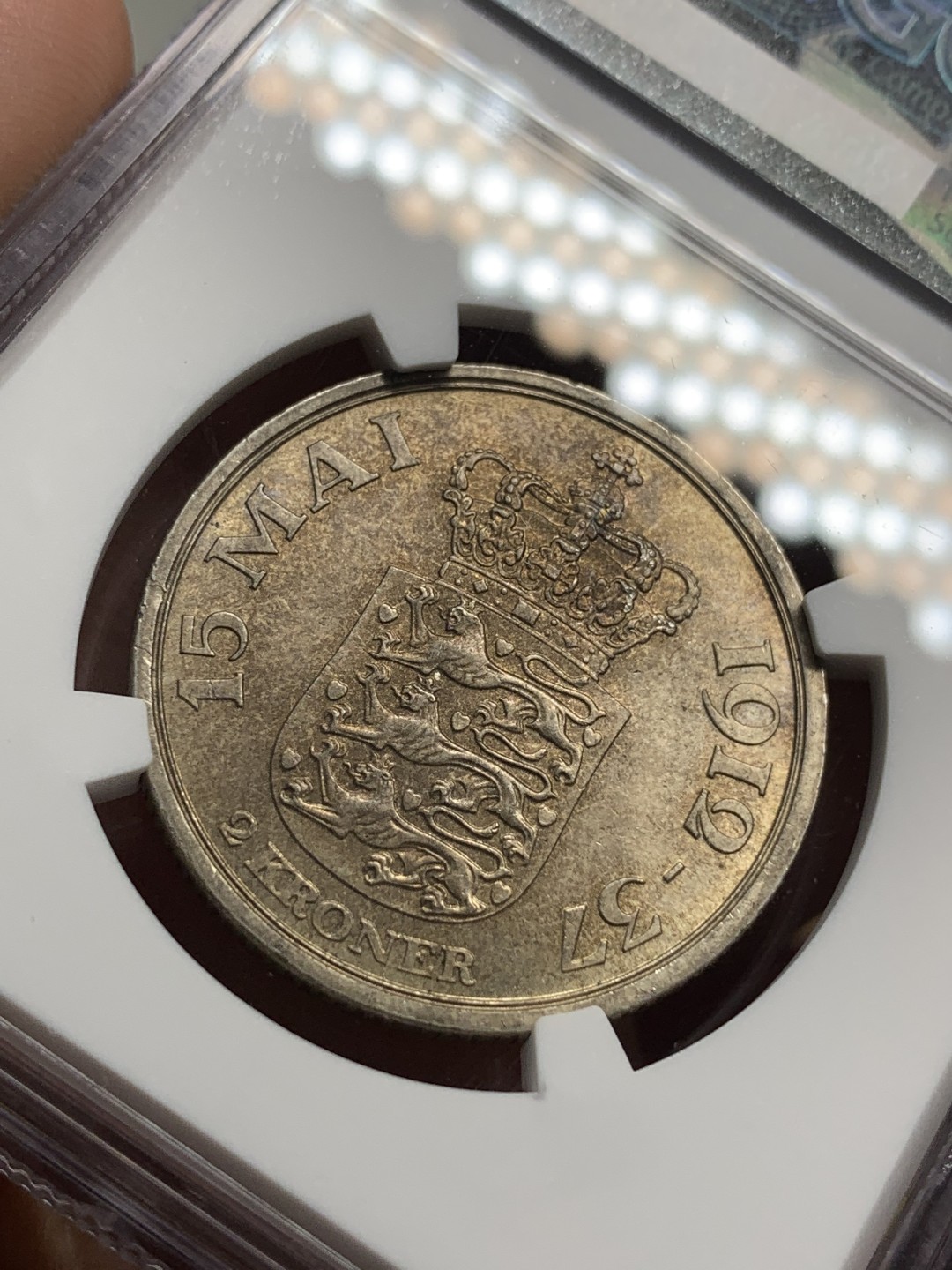 《竞宝斋》第76场-本周日，周一2场连拍（全场不限金额包邮） NGC-MS63 丹麦 1937年二十五周年纪念 2克朗 银币 一流状态少见品种