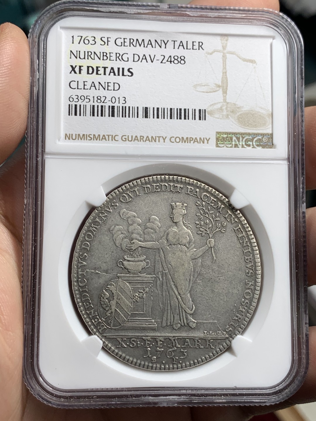 《竞宝斋》第76场-本周日，周一2场连拍（全场不限金额包邮） NGC-XF 德国纽伦堡 1763年泰勒大银币 老味道 可以砸了从新送评博分