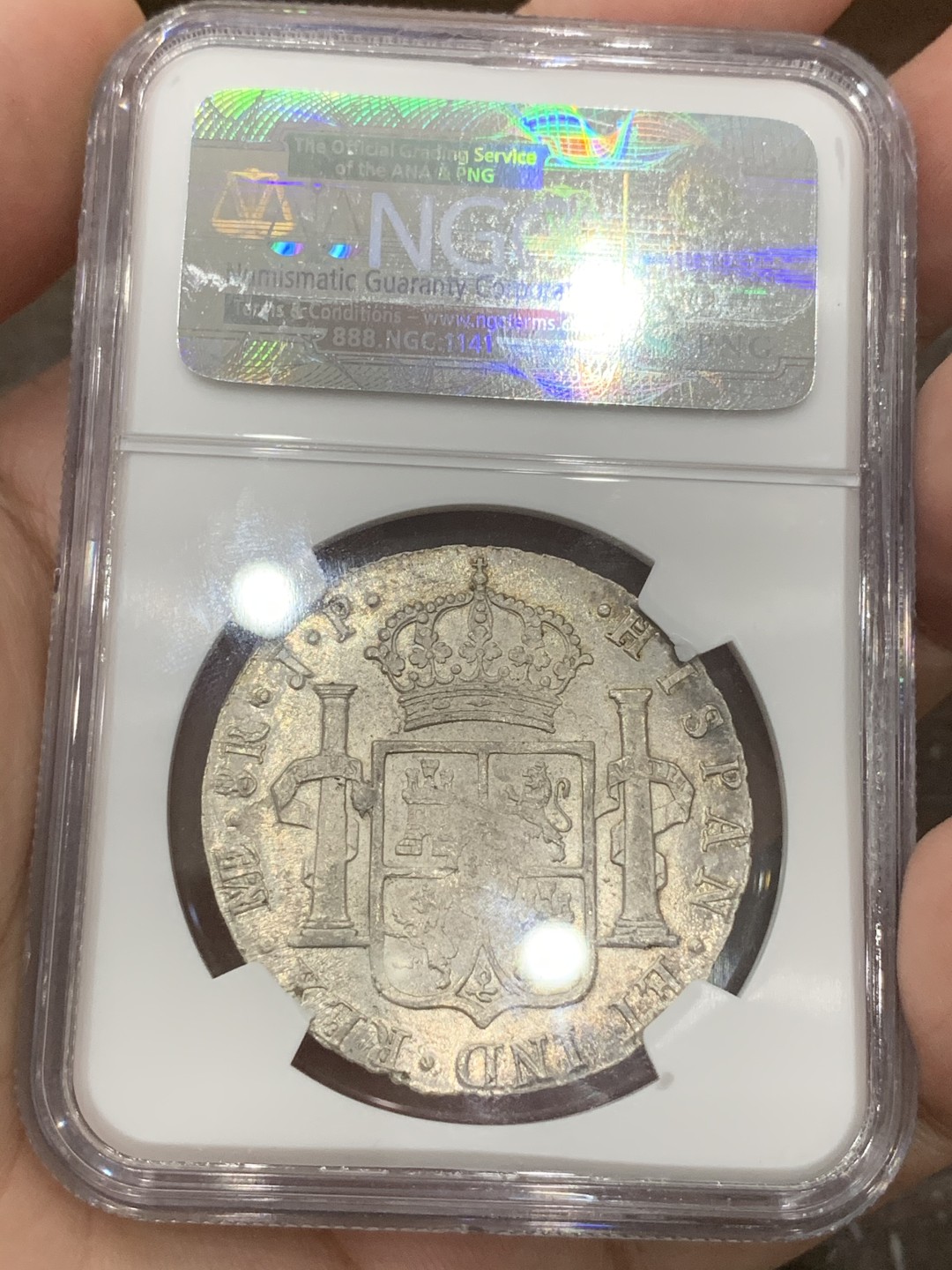 《竞宝斋》第76场-本周日，周一2场连拍（全场不限金额包邮） 亚军分 NGC MS63 秘鲁 1815年 费七 8R 双柱大银币 状态好 双面深打 名家旧藏 值得收集