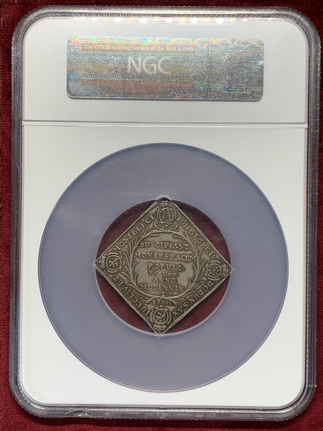 《竞宝斋》第76场-本周日，周一2场连拍（全场不限金额包邮） NGC MS62 1679年萨克森奈梅亨和平方型泰勒 纪念法荷战争结束奈梅亨条约缔结的泰勒，稀少品种，唯一冠军分