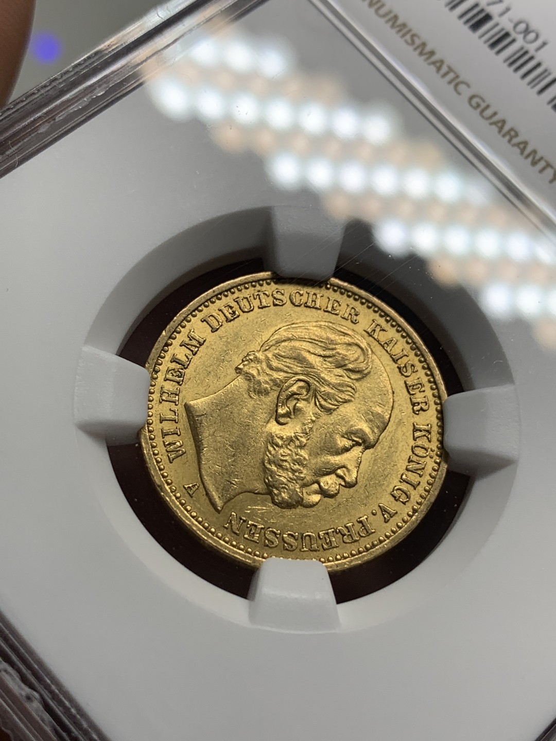 《竞宝斋》第76场-本周日，周一2场连拍（全场不限金额包邮） NGC-AU58 德国普鲁士 1887年 威廉一世 20马克金币 早期版本有这分数已经很难得了