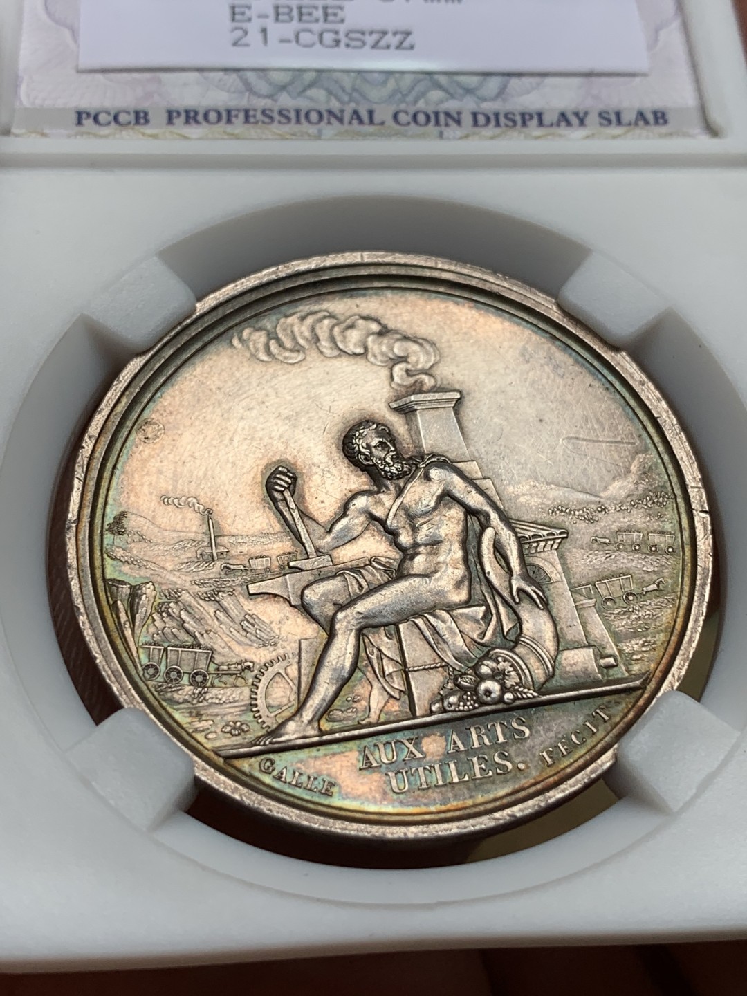 《竞宝斋》第76场-本周日，周一2场连拍（全场不限金额包邮） 法国 1860 年 农业产业科学艺术协会 五彩银章  37mm直径 22.77克 雕刻精致 可收藏