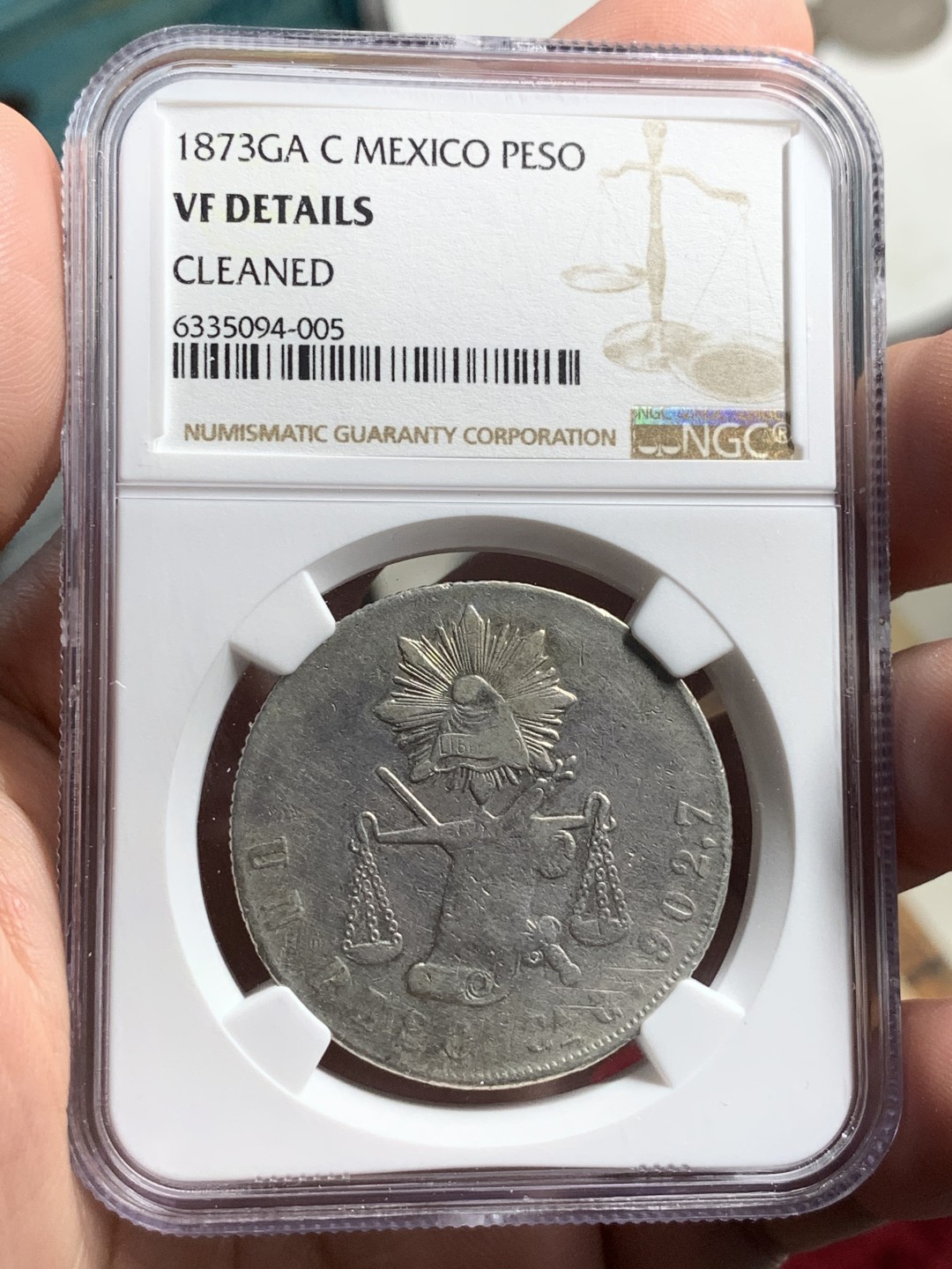 《竞宝斋》第76场-本周日，周一2场连拍（全场不限金额包邮） NGC-VFD 墨西哥 1873年GA厂 天平鹰洋 1比索 银币