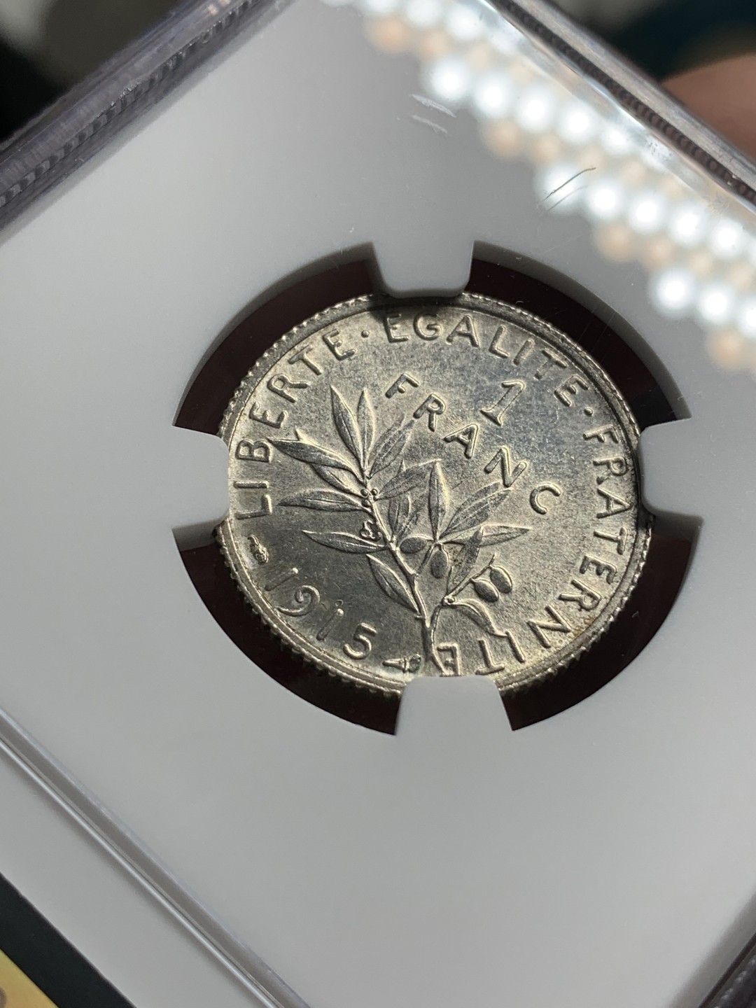 《竞宝斋》第76场-本周日，周一2场连拍（全场不限金额包邮） NGC-MS62 法国1915年 播种女神 1法郎银币 原光好品