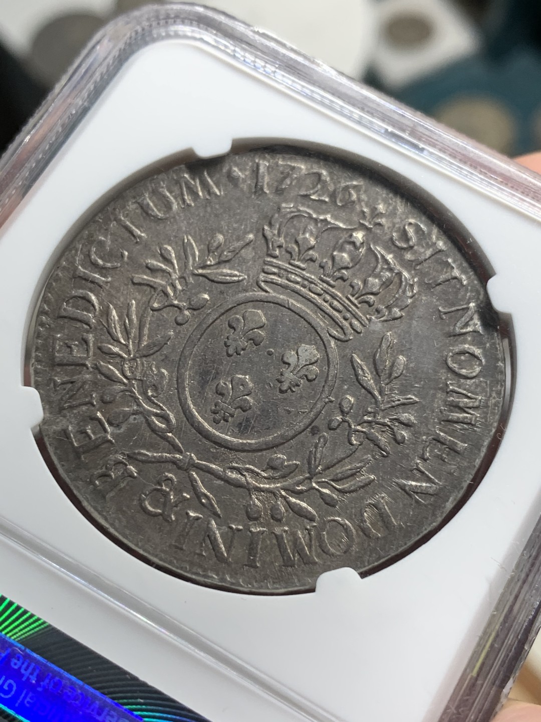 《竞宝斋》第76场-本周日，周一2场连拍（全场不限金额包邮） NGC AU50 1726年法国路易十五埃居 亚军分，稀少厂别埃克斯铸造，深灰包浆，深打压力足，背面边缘有极轻微的减重痕