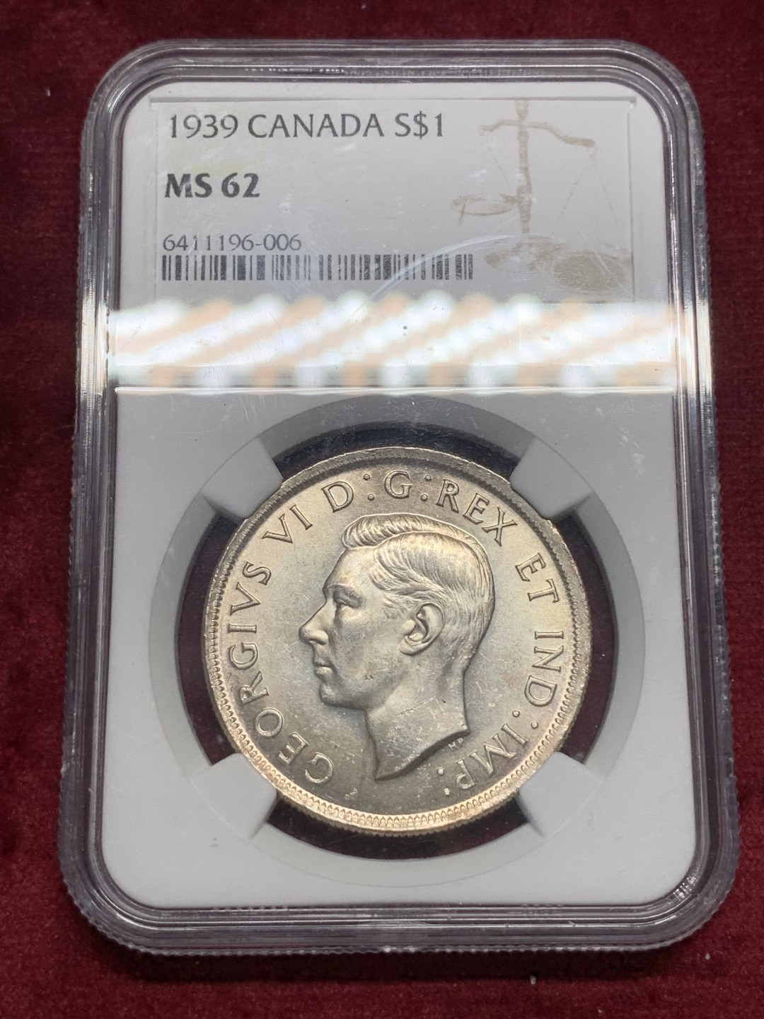 《竞宝斋》第76场-本周日，周一2场连拍（全场不限金额包邮） NGC-MS62 加拿大 1939年1元 议会百年纪念银币 白净细节清晰