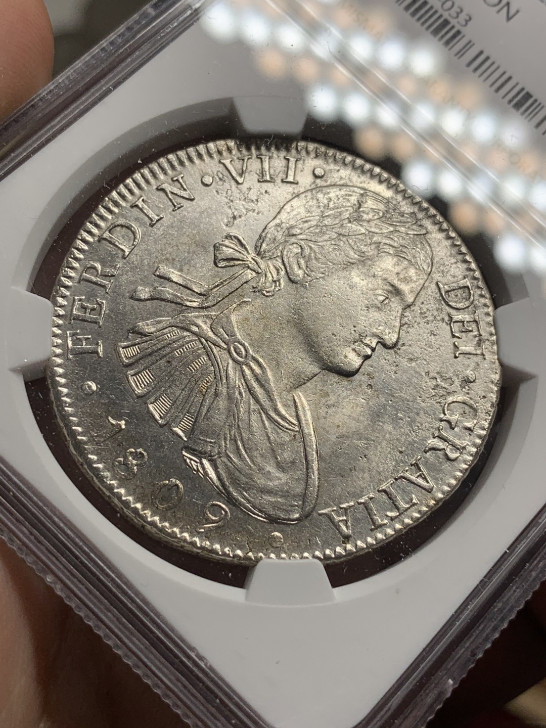 《竞宝斋》第76场-本周日，周一2场连拍（全场不限金额包邮） NGC UNC 墨西哥 1809  费七 8R 双柱 大银币 双面深打 细节非常好