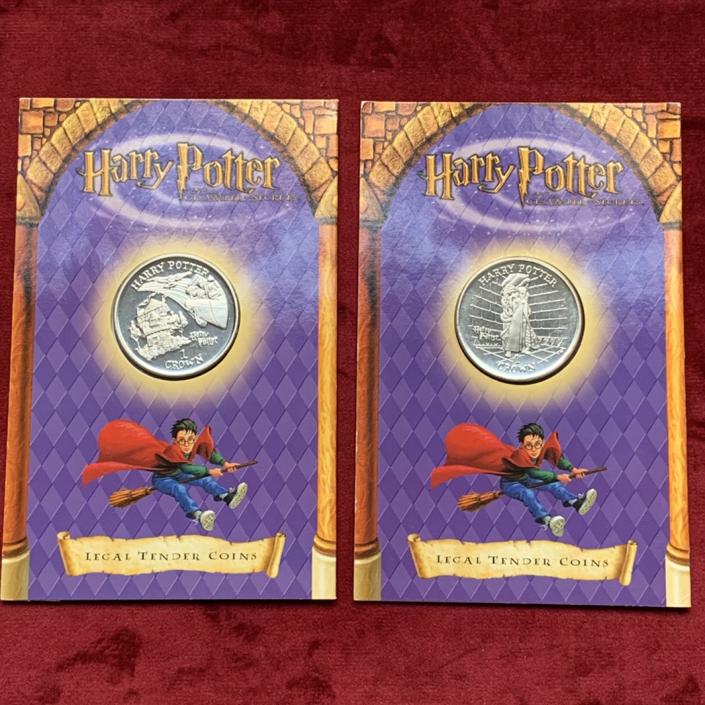 《竞宝斋》第76场-本周日，周一2场连拍（全场不限金额包邮） 2枚一组 原包装马恩岛2002年1克朗哈利波特纪念币2枚