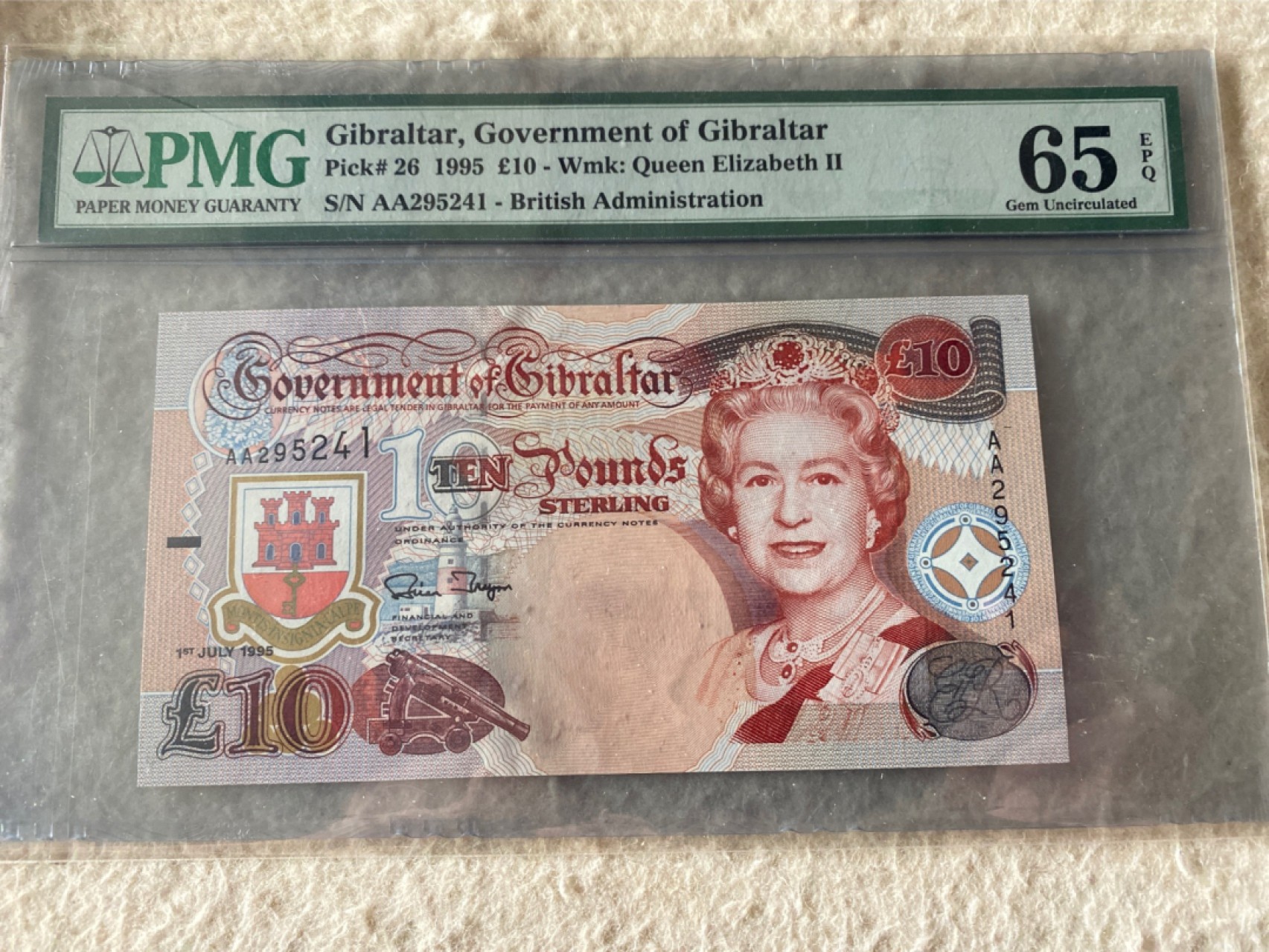 收藏联盟Quantum Auction 第177期拍卖 直布罗陀1995年10镑 PMG65E