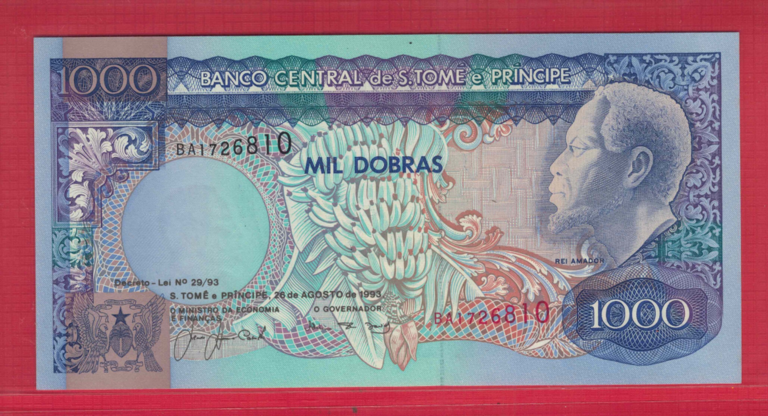 圣多美和普林西比1993年1000多布拉 实物图 全新UNC 