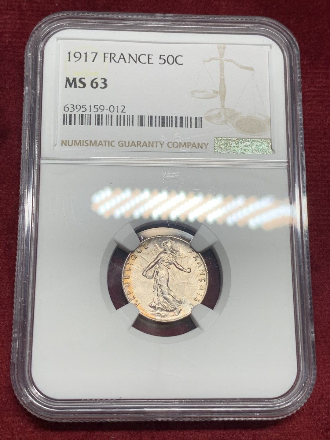 《竞宝斋》第76场-本周日，周一2场连拍（全场不限金额包邮） NGC-MS63 法国1917年 播种女神50分 银币 顶级品相 比较难得