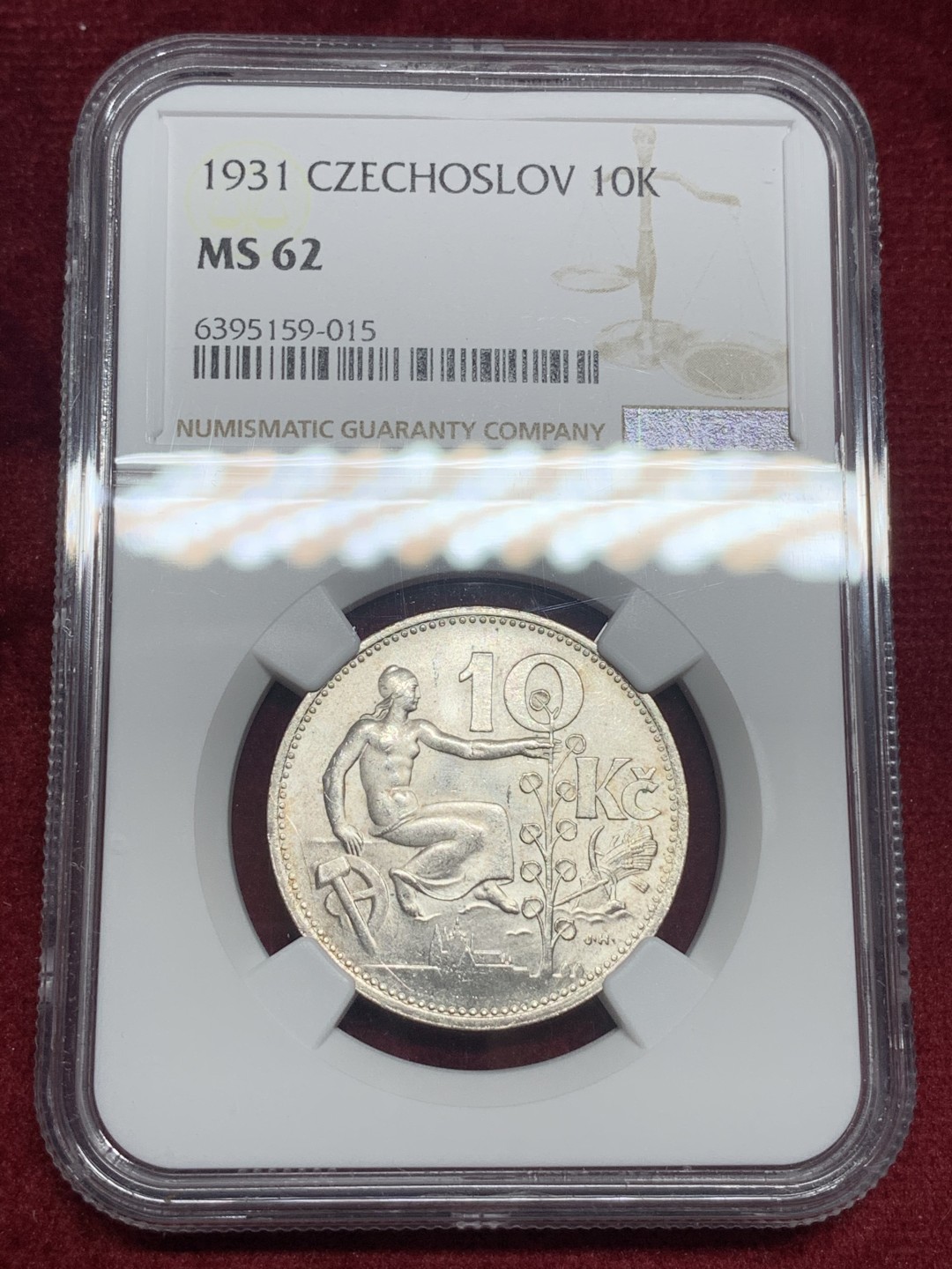 《竞宝斋》第76场-本周日，周一2场连拍（全场不限金额包邮） NGC-MS62 捷克斯洛伐克 1931年10克朗银币 少见品相 