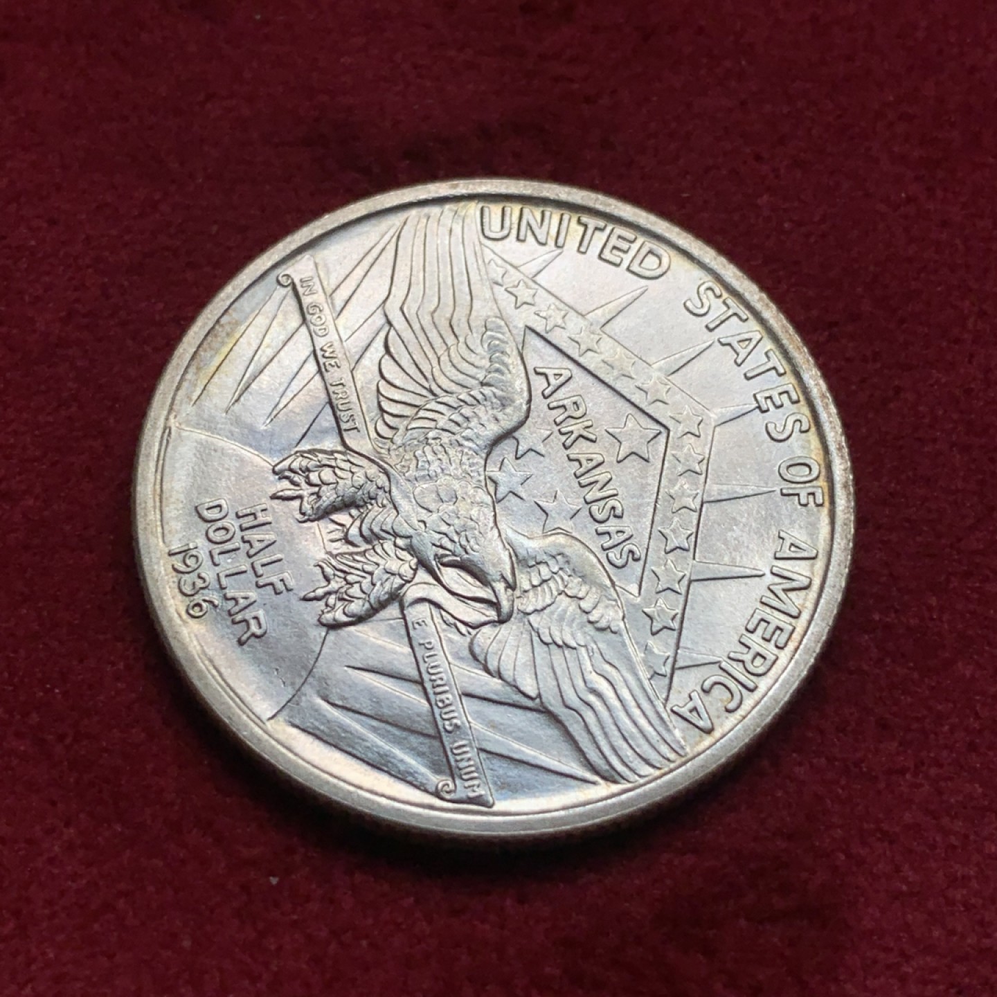 《竞宝斋》第76场-本周日，周一2场连拍（全场不限金额包邮） 美国 1936年 阿肯色州建国100周年 半美元纪念银币 12.5克 900银 发行量9660枚 少见品种