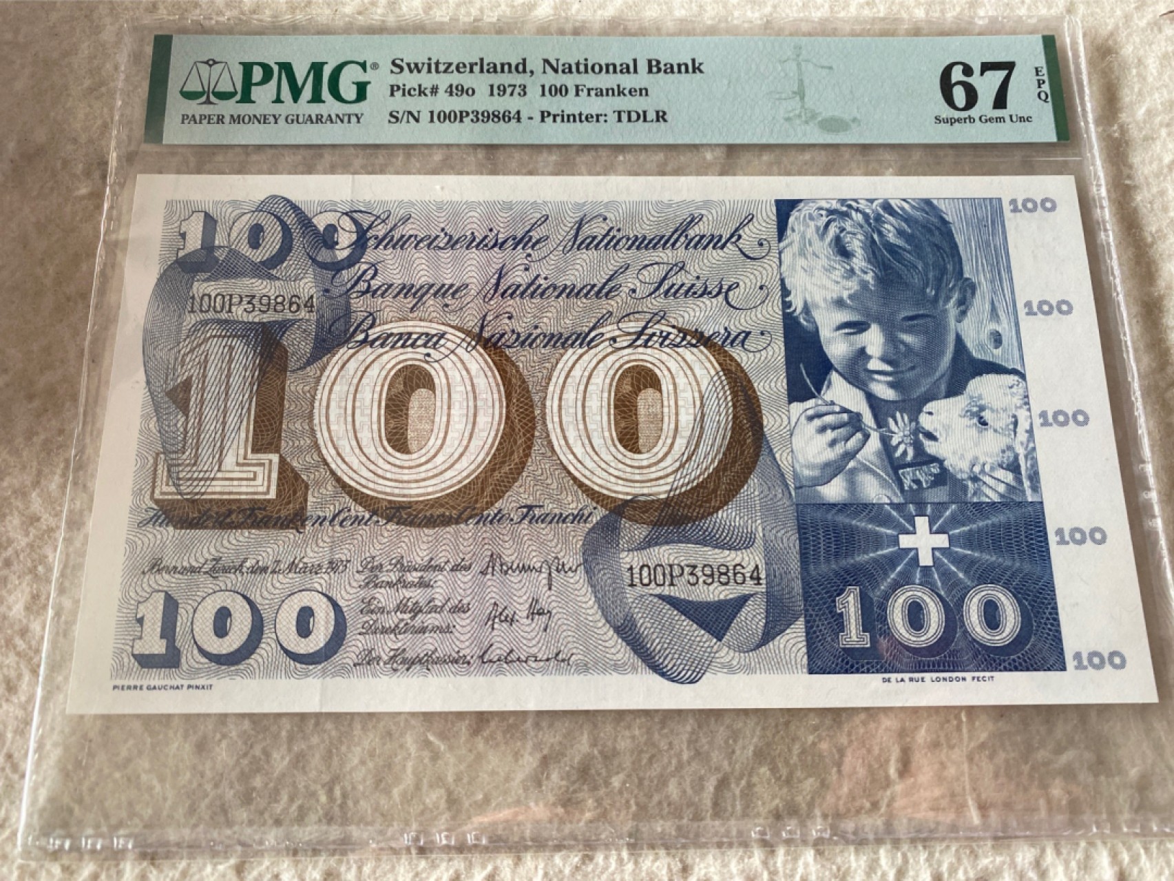 收藏联盟Quantum Auction 第177期拍卖 瑞士1973年100法郎 PMG67E 圣马丁割袍