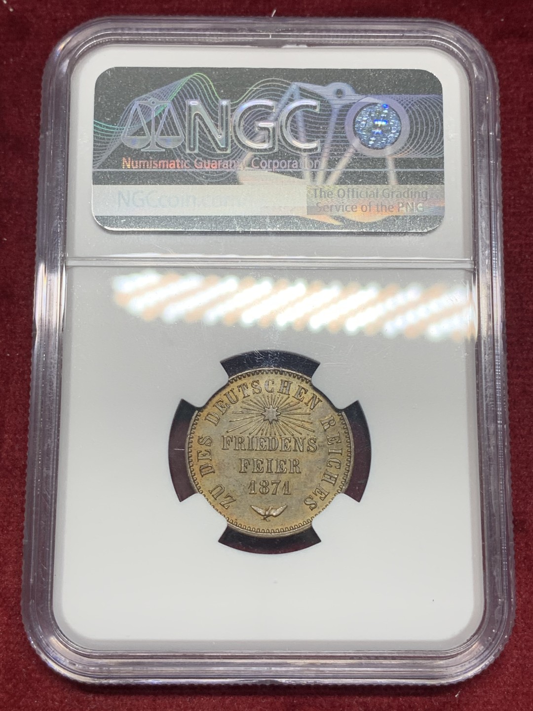 《竞宝斋》第76场-本周日，周一2场连拍（全场不限金额包邮） NGC-MS61BN  德国巴登1871年普法胜利双狮1K ，品很好明显低评很多