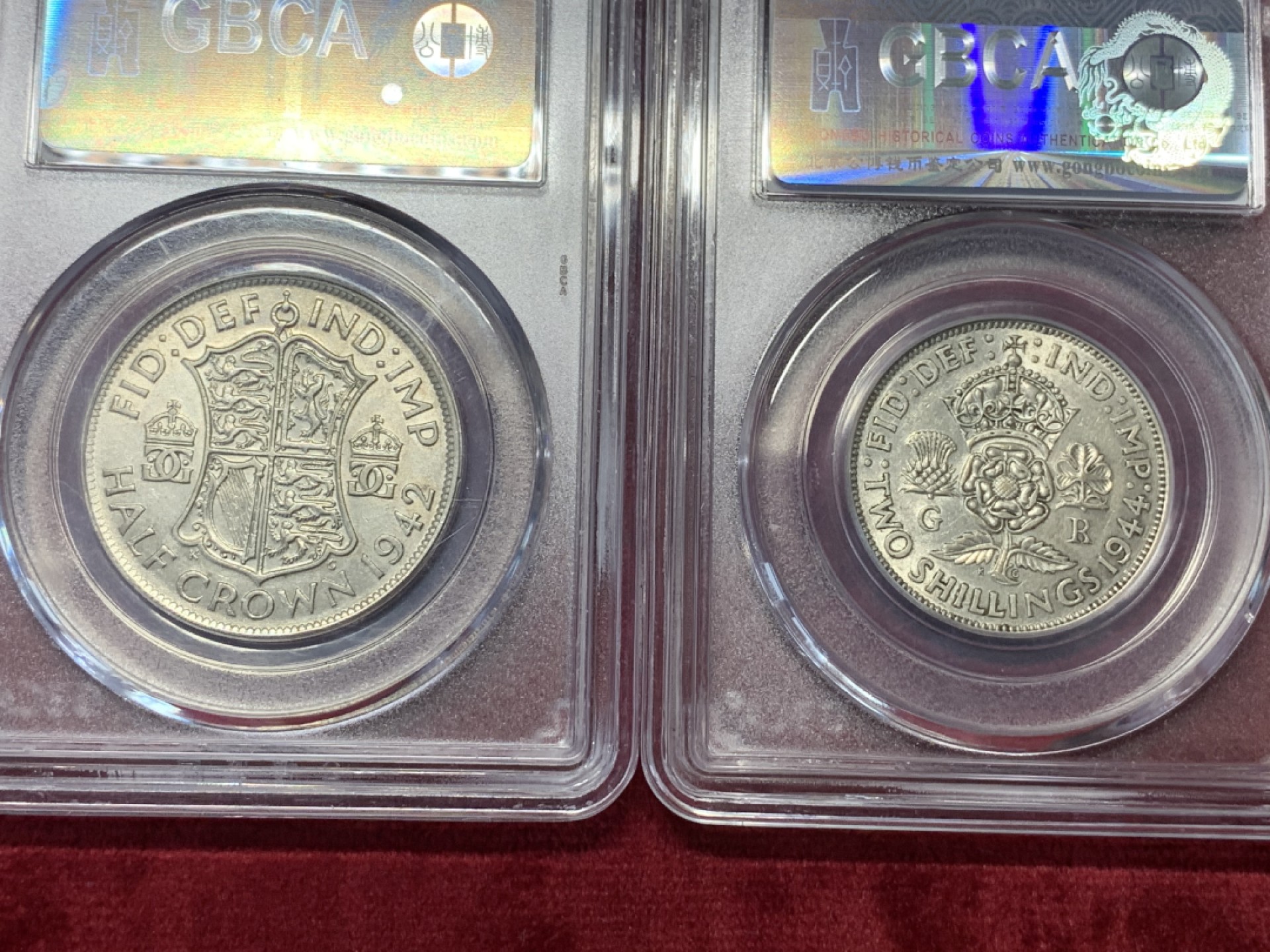 《竞宝斋》第76场-本周日，周一2场连拍（全场不限金额包邮） 英国 乔治六世银币3枚一组  先令，福林，半克朗 各一枚