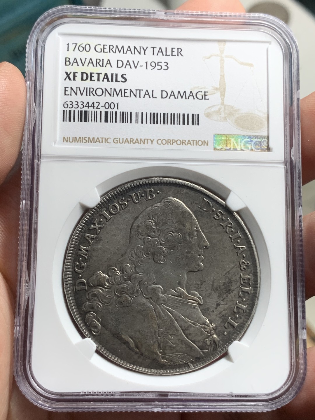 《竞宝斋》第76场-本周日，周一2场连拍（全场不限金额包邮） NGC-XFD 德国巴伐利亚马克西米利安三世 1760年 1泰勒 大银币 