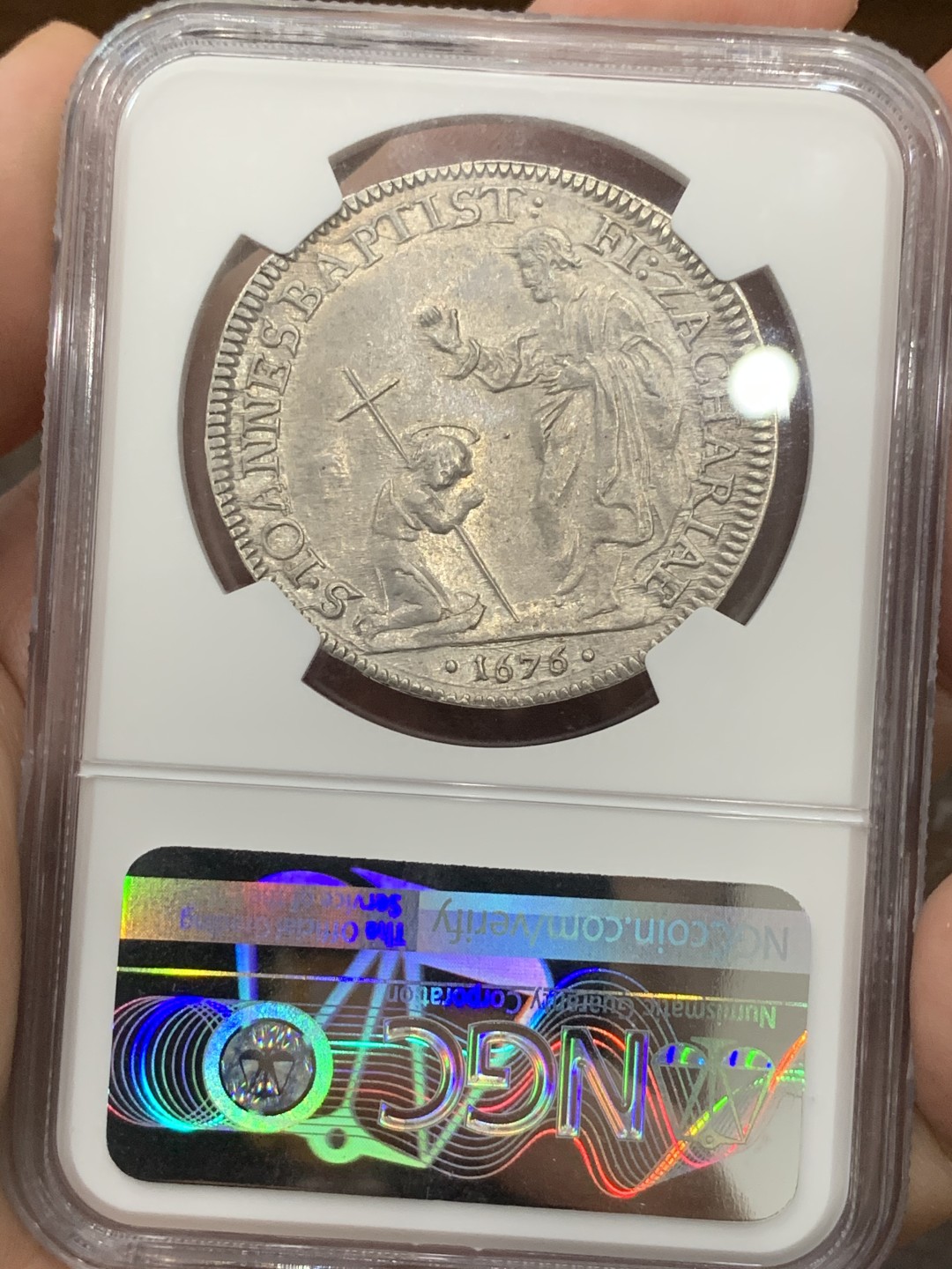 《竞宝斋》第76场-本周日，周一2场连拍（全场不限金额包邮） 唯一冠军 NGC MS63意大利托斯卡纳大公国1676年科西莫三世·德·美第奇1/2piastre。佛罗伦萨铸。单年版，19年一枚略差的裸币 2.7W成交