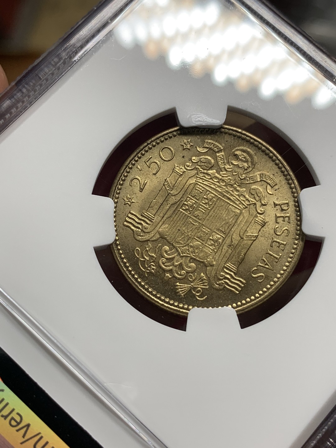 《竞宝斋》第76场-本周日，周一2场连拍（全场不限金额包邮） NGC-MS65 西班牙 1953年 佛朗哥 2.5比塞塔 铜币 少见面值 稀少品种