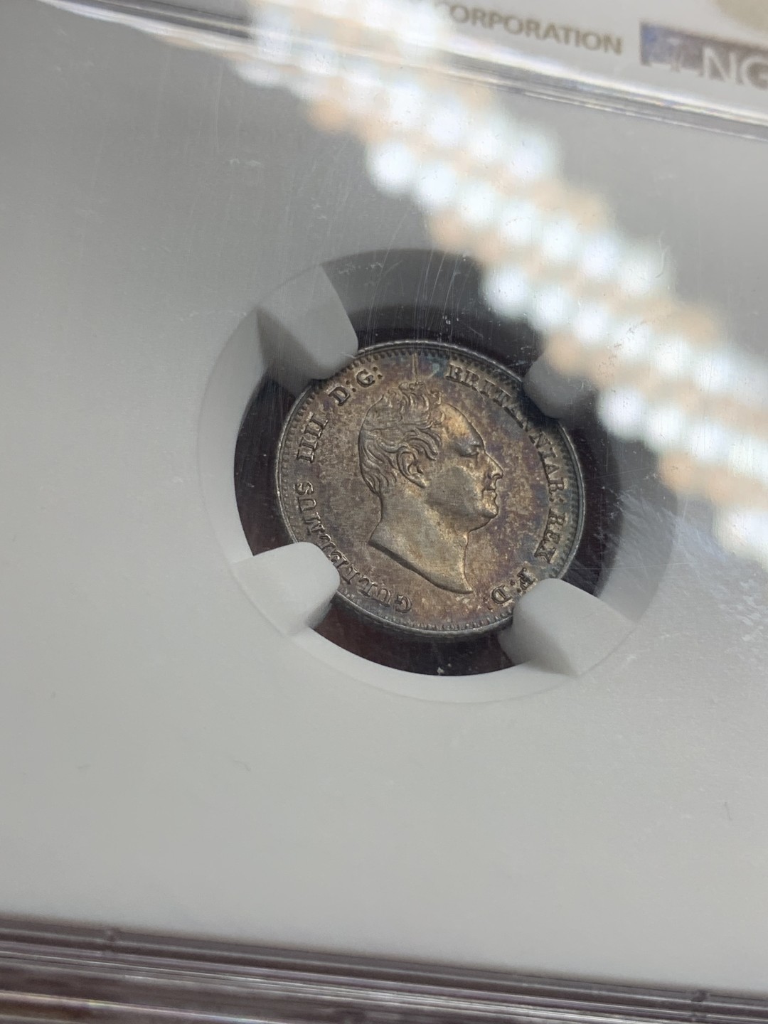 《竞宝斋》第76场-本周日，周一2场连拍（全场不限金额包邮） NGC-MS62 1836年英国 威廉四世 4便士银币 单枚成套 女神坐像版，主要用于英属圭亚那 双面五彩