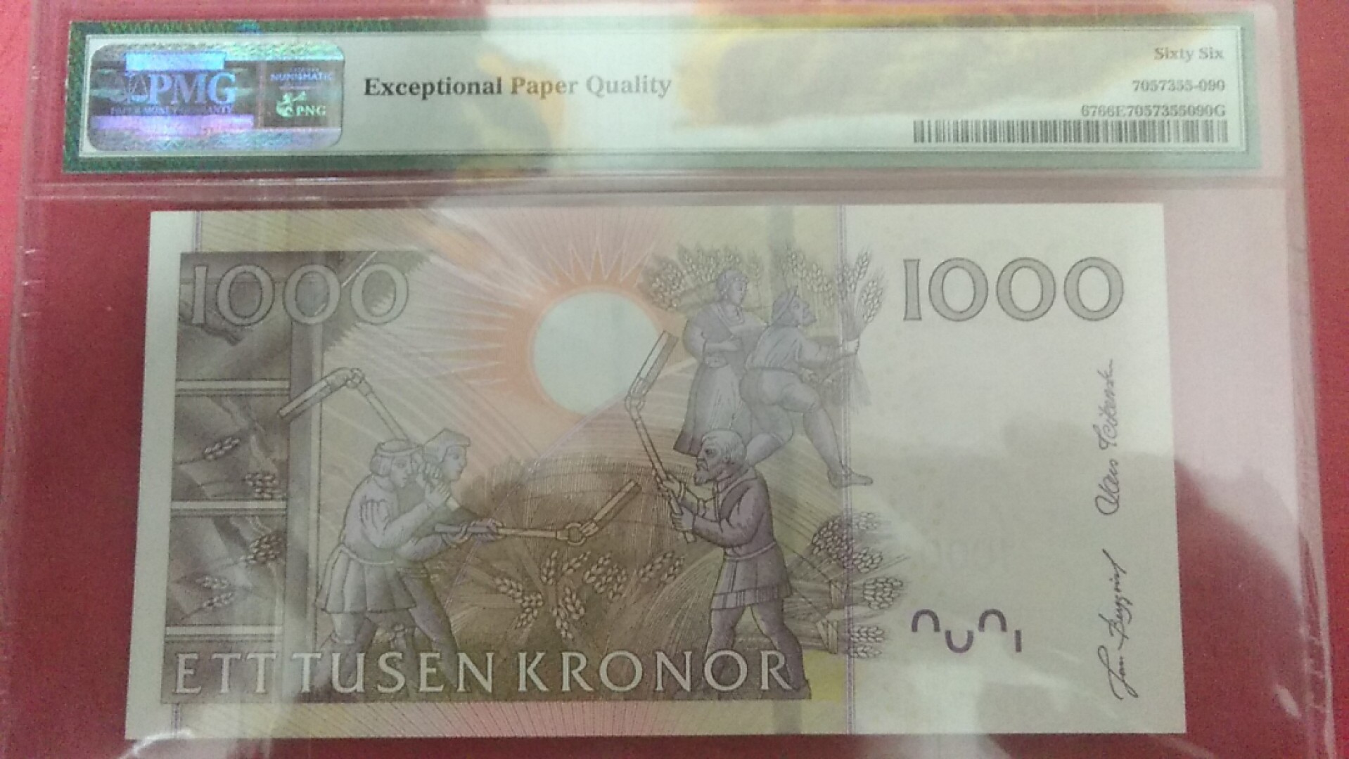 瑞典2005年1000克朗 有宽金属线 号码开头数字为5 实物图 UNC  