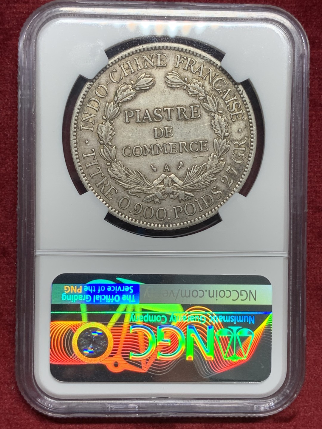 NGC 法属印度支那1906年坐洋银币，原味美品（AU），坐洋量大但到