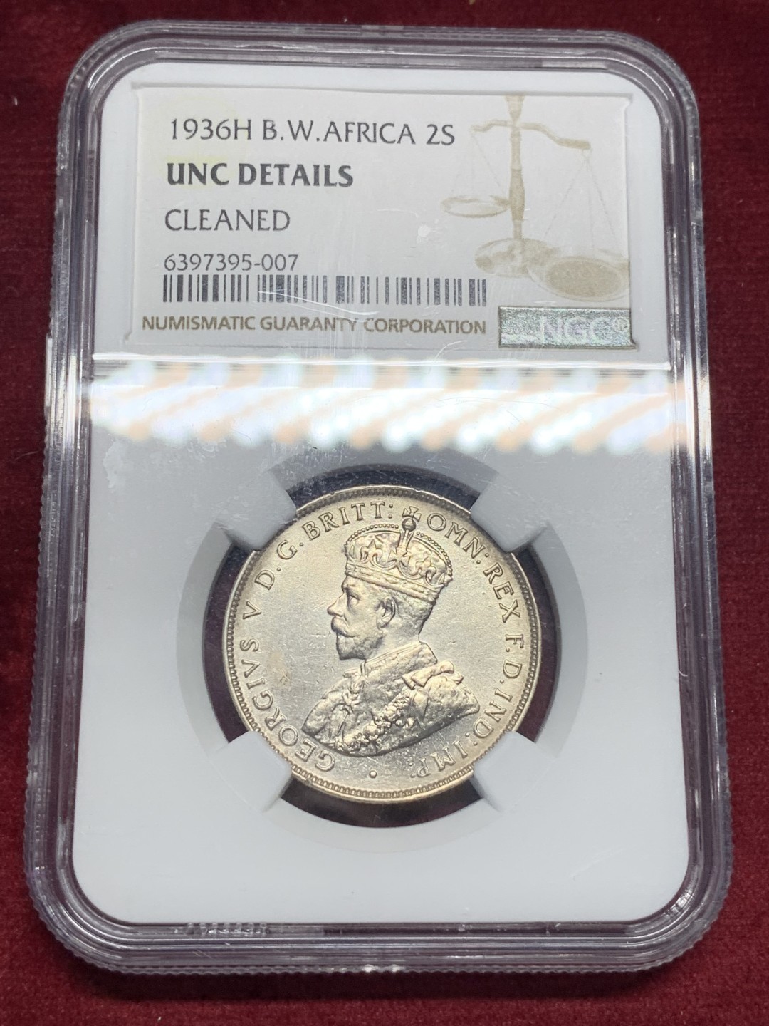 《竞宝斋》第76场-本周日，周一2场连拍（全场不限金额包邮） NGC-UNC DETAIL 英属西非 1936年2先令银币 少见品种 年份标签错误 