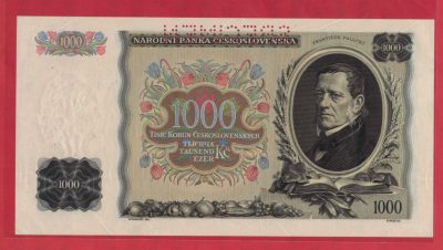 捷克斯洛伐克1934年1000克朗 打孔样票(票样 样钞) 无4 实物图 UNC - 捷克斯洛伐克1934年1000克朗 打孔样票(票样 样钞) 无4 实物图 UNC