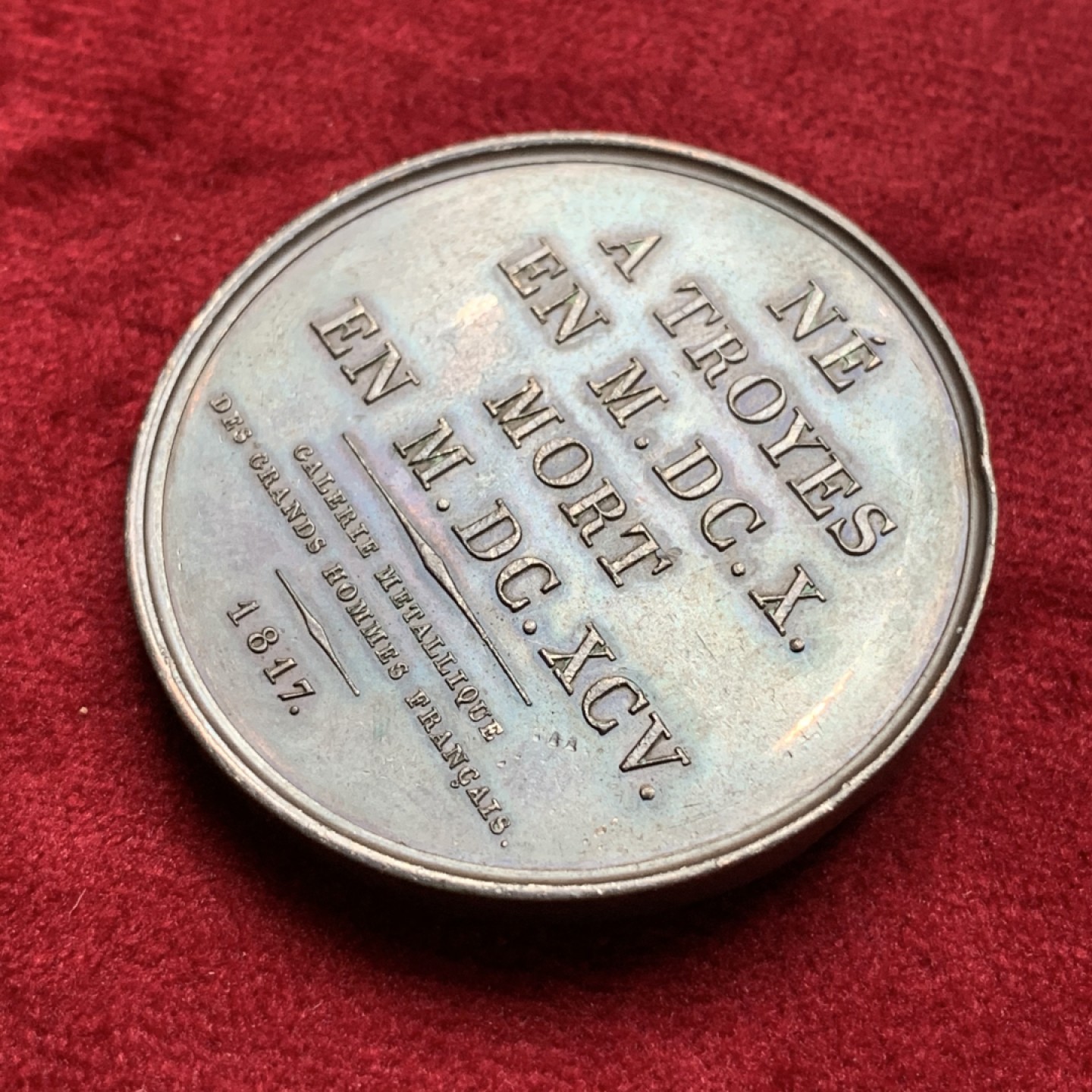 《竞宝斋》第76场-本周日，周一2场连拍（全场不限金额包邮） 法国 1817年 高浮雕铜章  40.7mm 34.12克