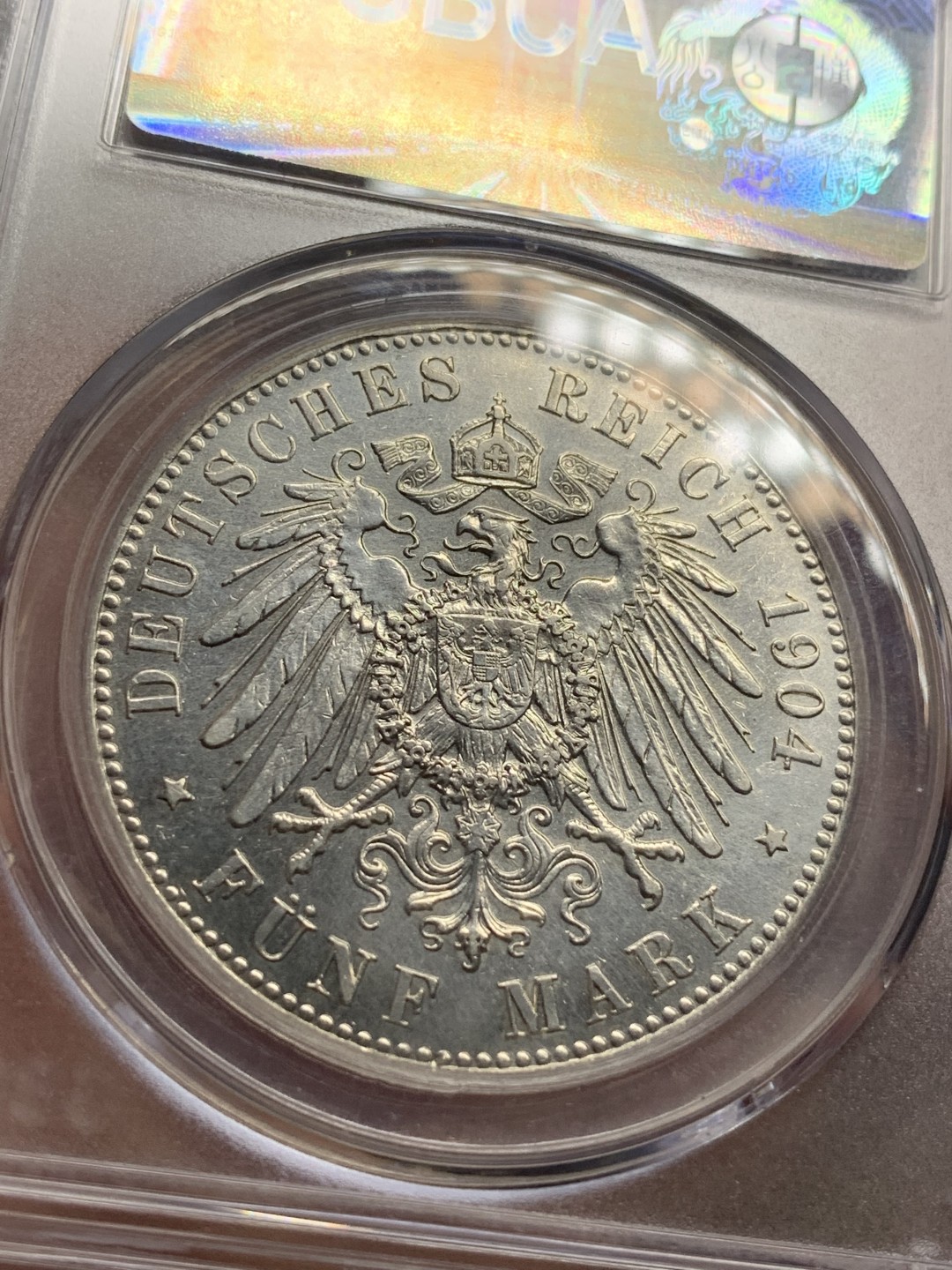 《竞宝斋》第76场-本周日，周一2场连拍（全场不限金额包邮） 公博 MS-61 德国 1904年 梅克伦堡 什未林大公国 腓特烈.弗朗茨四世 大婚 5马克银币。稀少的铸币量，发行仅4万枚，较难收集的系列，全品未流通