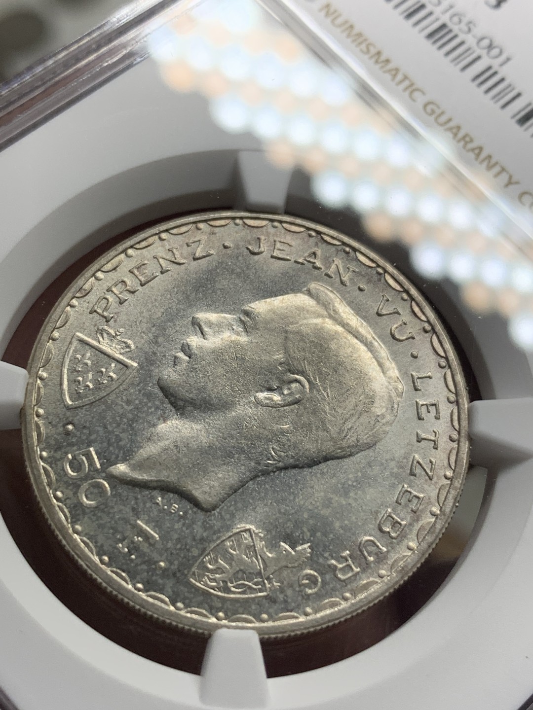 《竞宝斋》第76场-本周日，周一2场连拍（全场不限金额包邮） NGC-MS63 卢森堡 1946年 马剑 50法郎 银币少见品种