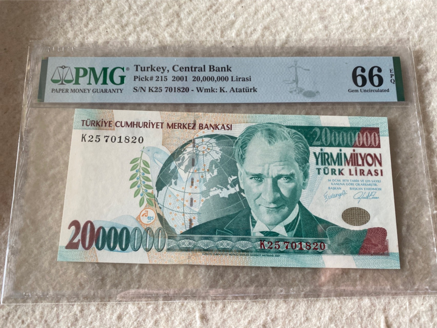 收藏联盟Quantum Auction 第177期拍卖 2001年土耳其2000万里拉 PMG66E