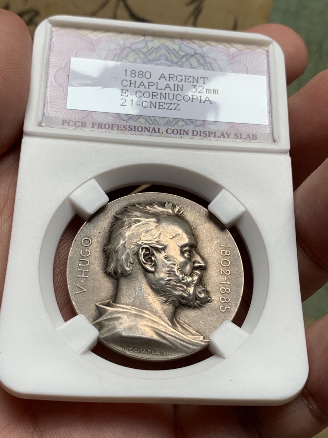 《竞宝斋》第76场-本周日，周一2场连拍（全场不限金额包邮） 法国 1902年 雨果 百年 纪念银章 32mm直径 17.15克 丰饶角边铭 值得收藏