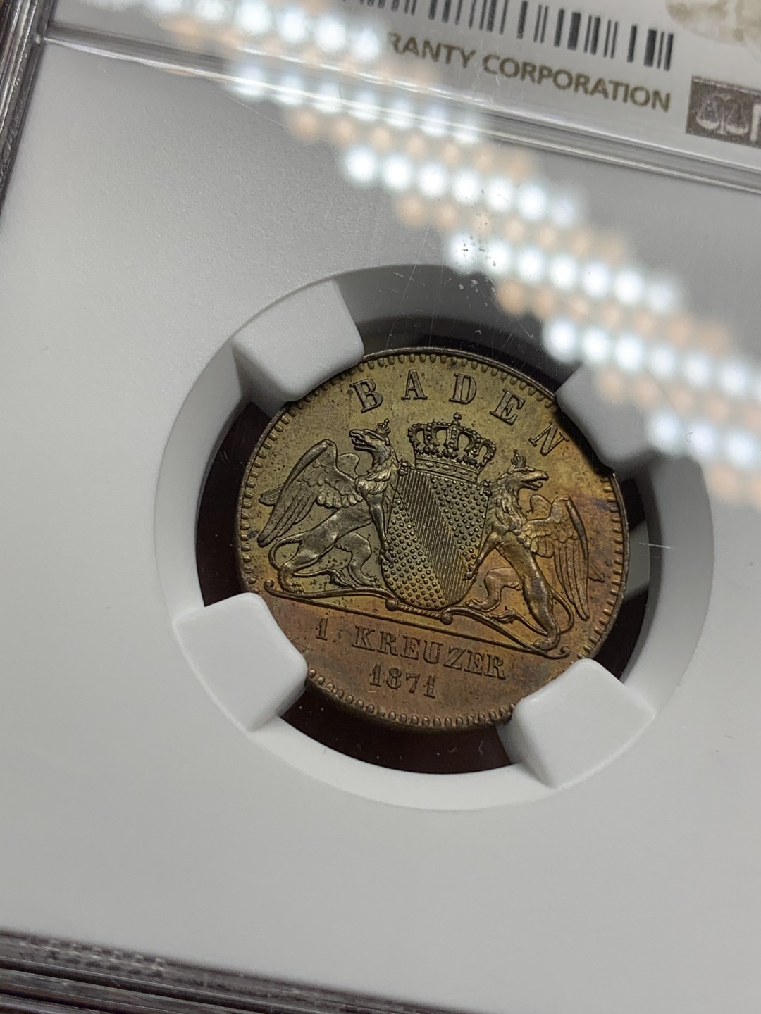 《竞宝斋》第76场-本周日，周一2场连拍（全场不限金额包邮） NGC-MS61BN  德国巴登1871年普法胜利双狮1K ，品很好明显低评很多