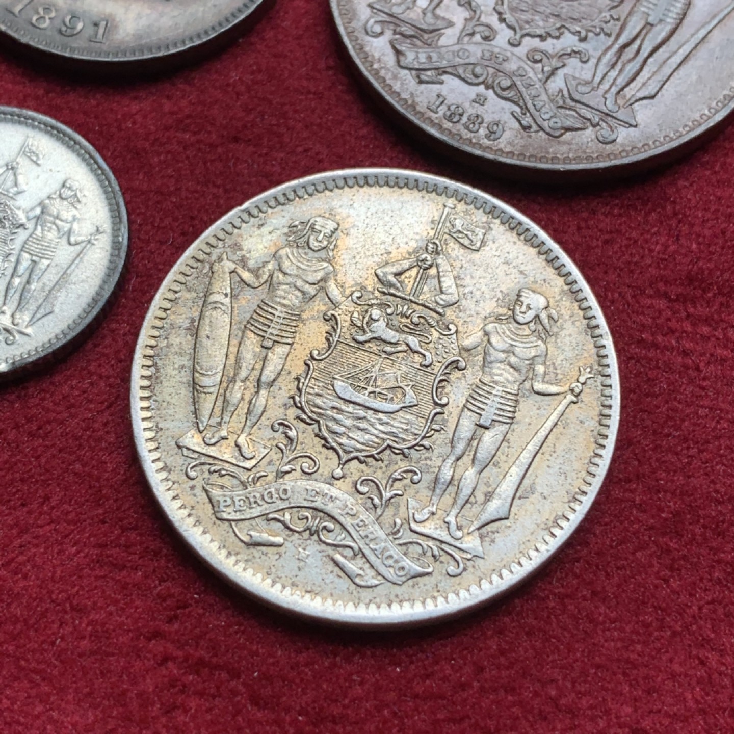 《竞宝斋》第76场-本周日，周一2场连拍（全场不限金额包邮） 北婆罗洲4枚  1891年1/2分，1889年1分，1941年5分，1941年25分（银）