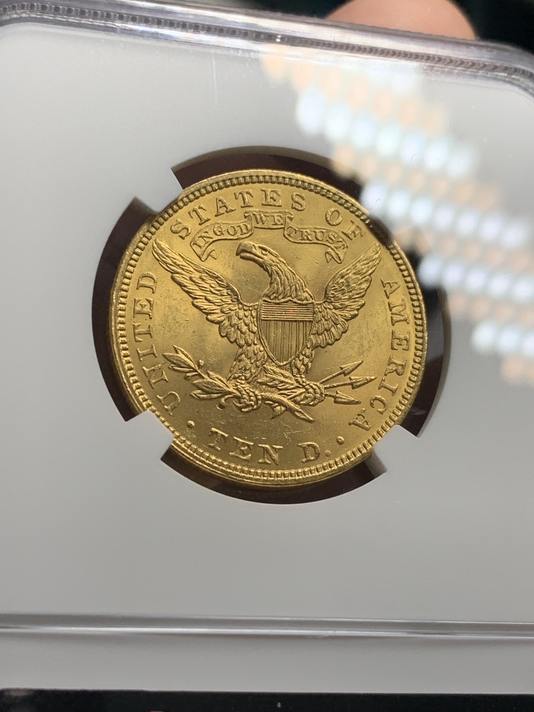 《竞宝斋》第76场-本周日，周一2场连拍（全场不限金额包邮） NGC-MS62 美国 1907年 老鹰 10美元金币 早期自由女神头像 一流的品相 非常少见