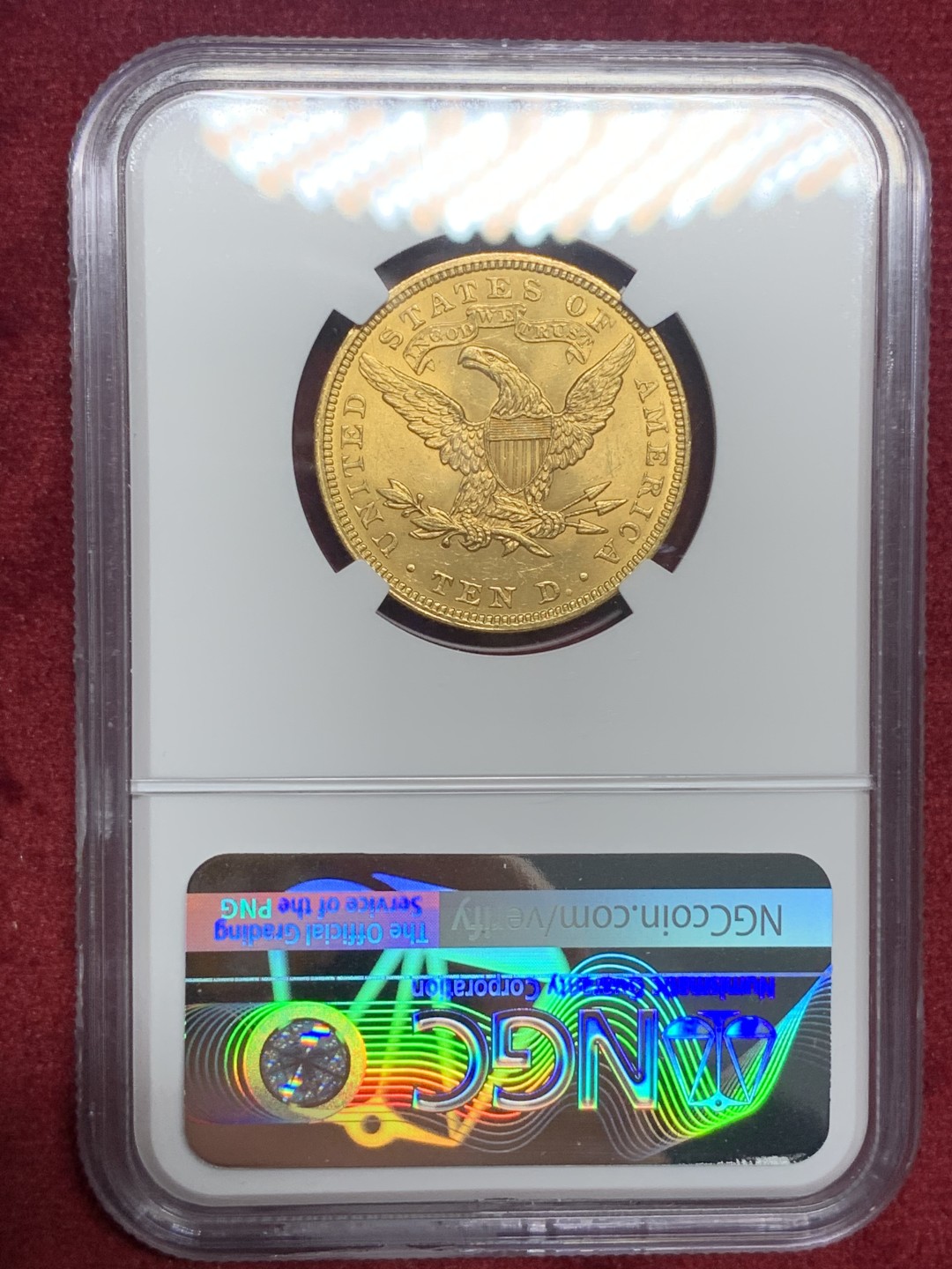 《竞宝斋》第76场-本周日，周一2场连拍（全场不限金额包邮） NGC-MS62 美国 1907年 老鹰 10美元金币 早期自由女神头像 一流的品相 非常少见