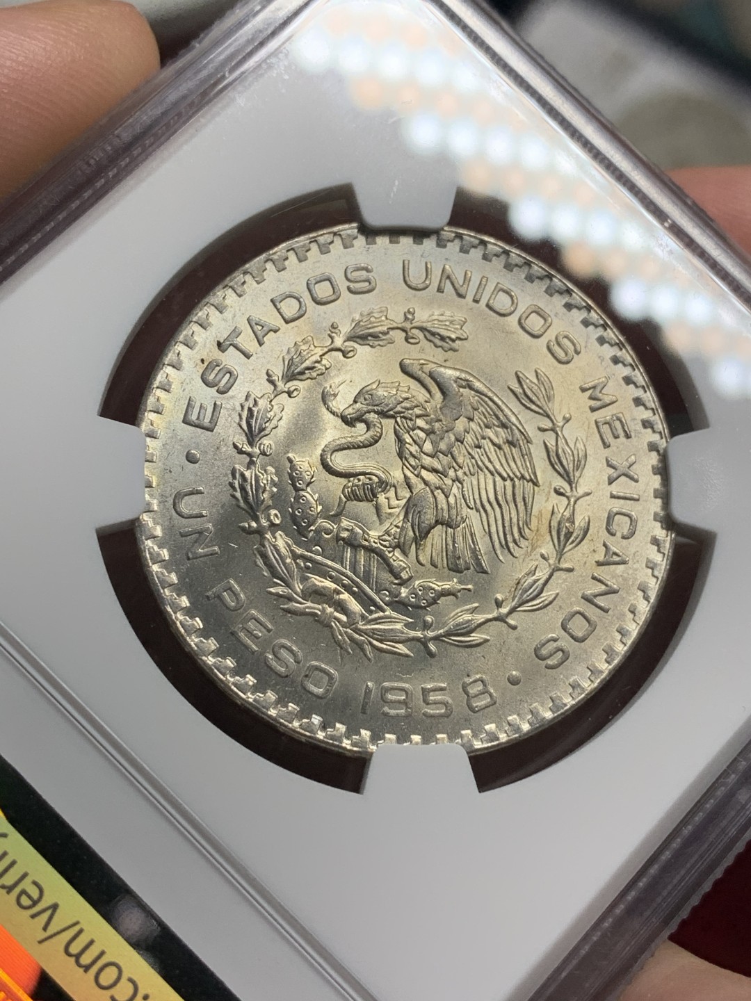 《竞宝斋》第76场-本周日，周一2场连拍（全场不限金额包邮） NGC-MS64 墨西哥 1958年 1比索小鹰洋 银币 原光品相一流